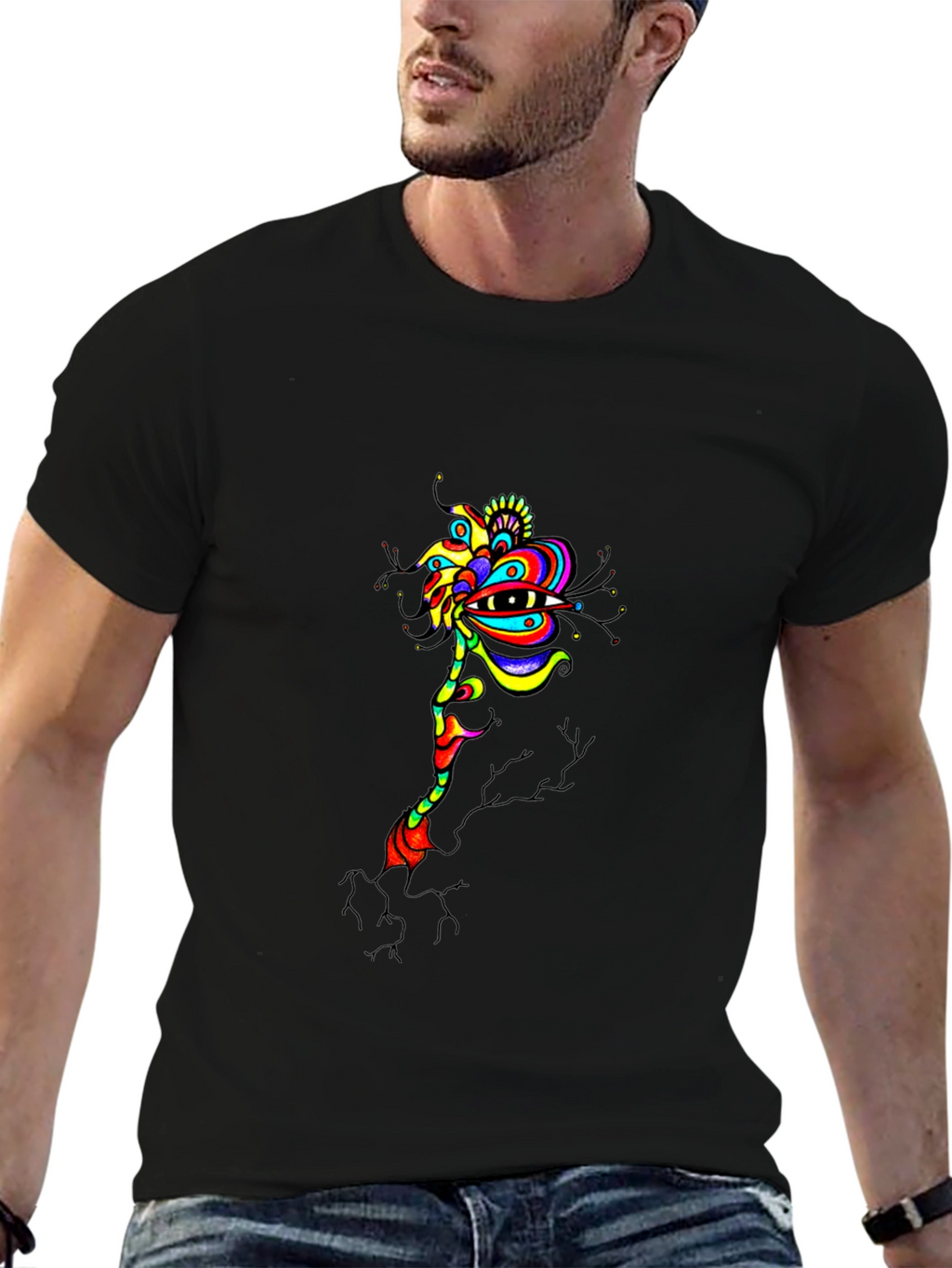 Abstract Eye Flower Graphic Tee - Black