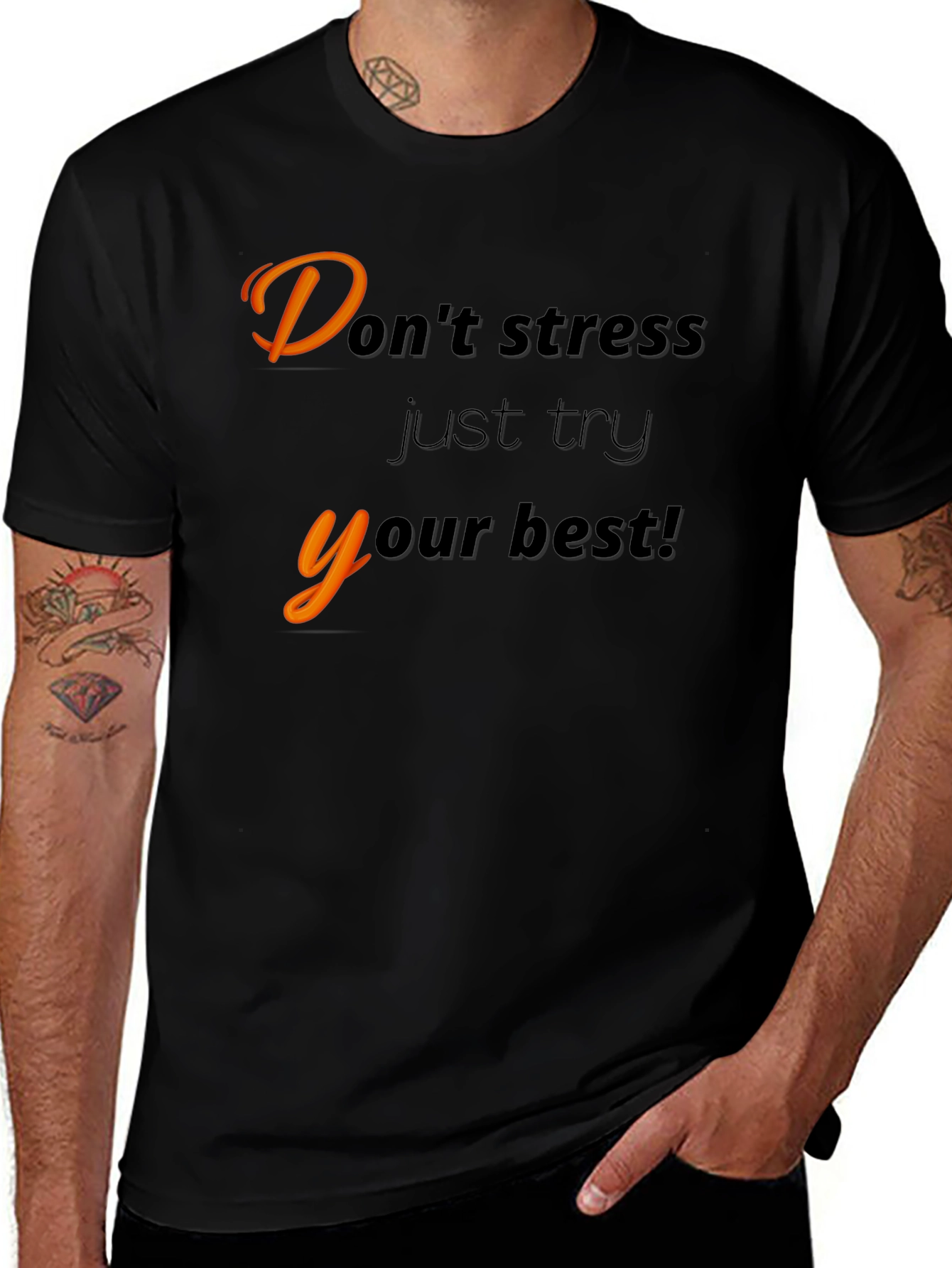 Motivational Black T-Shirt - Dont Stress