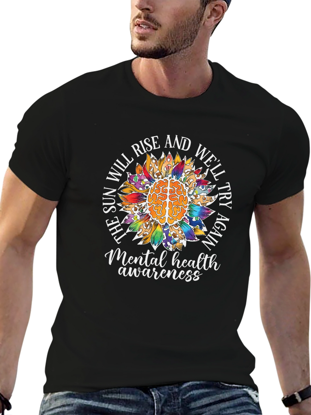 Mental Health Awareness T-Shirt Sunflower Brain Tee