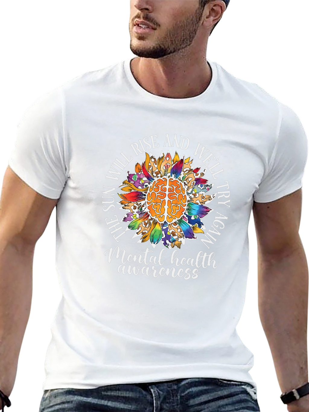 Mental Health Awareness T-Shirt Sunflower Brain Tee