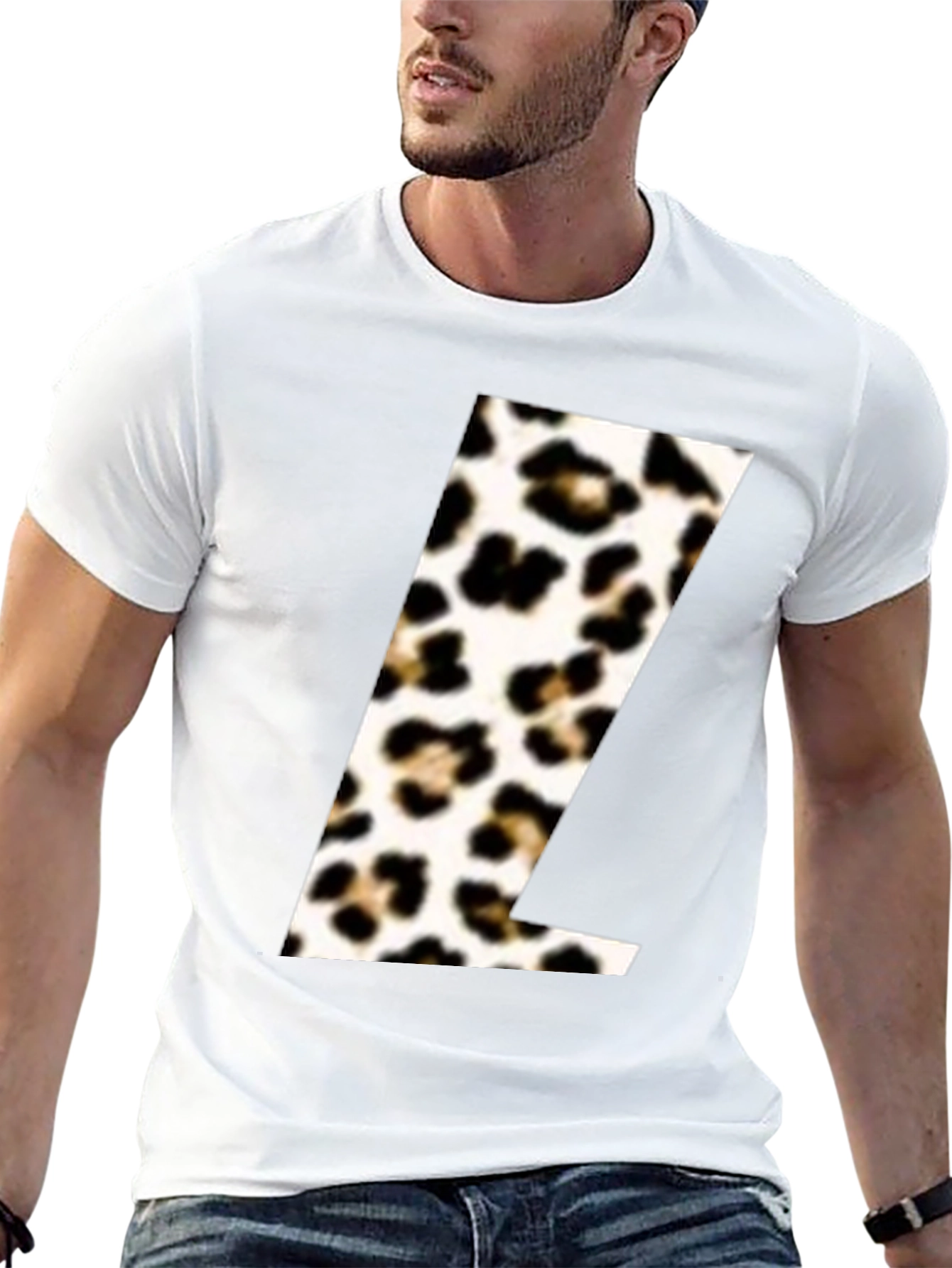 Leopard Print L Initial Black T-Shirt