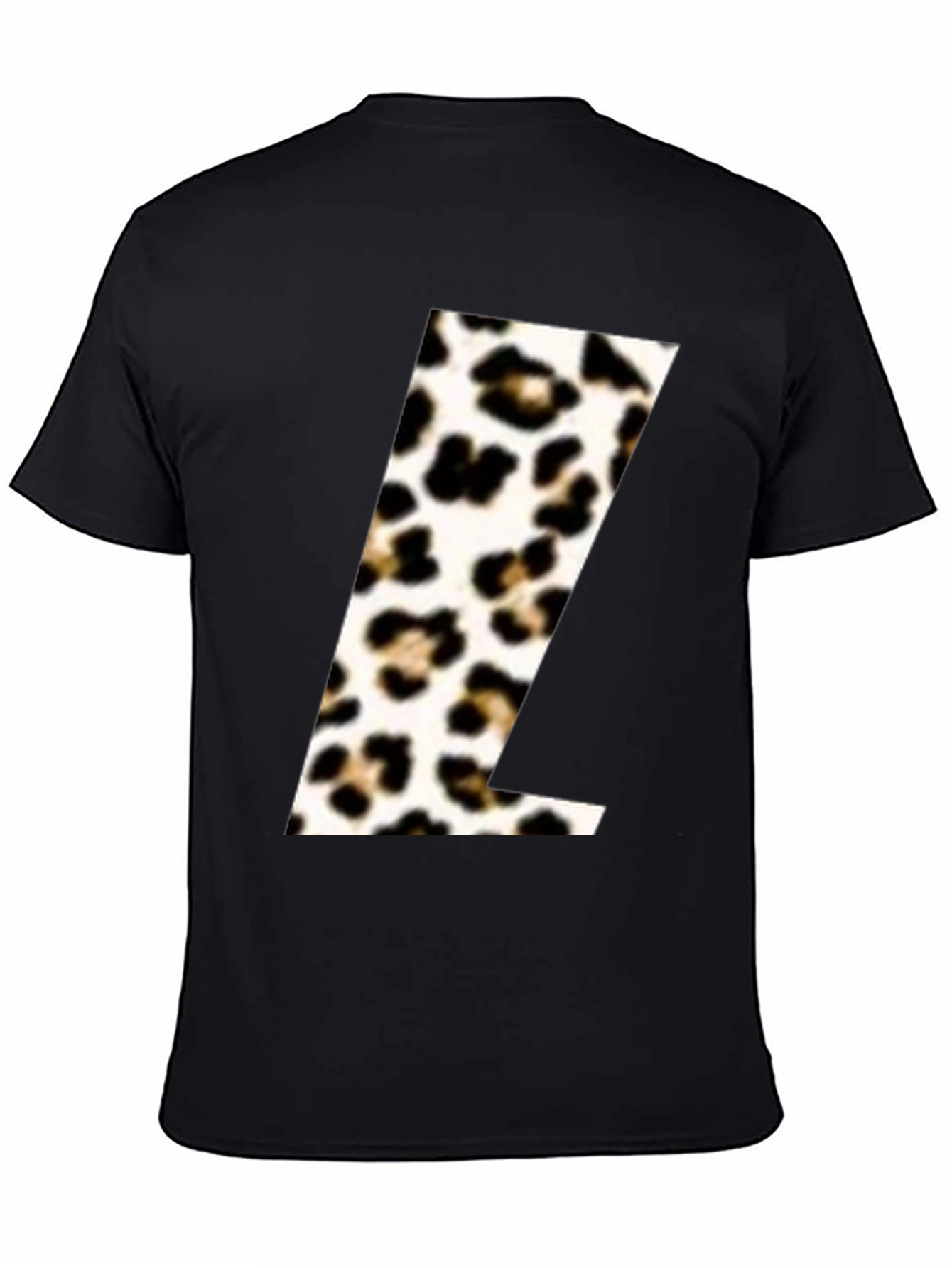 Leopard Print L Initial Black T-Shirt