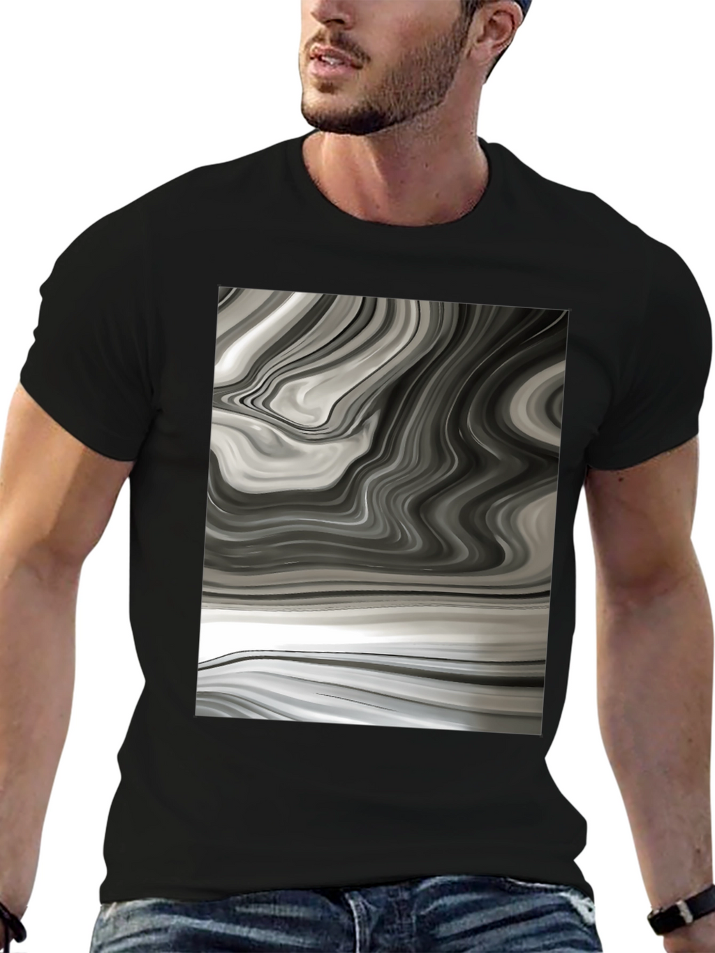 Abstract Swirl Graphic Tee - Modern Black T-Shirt