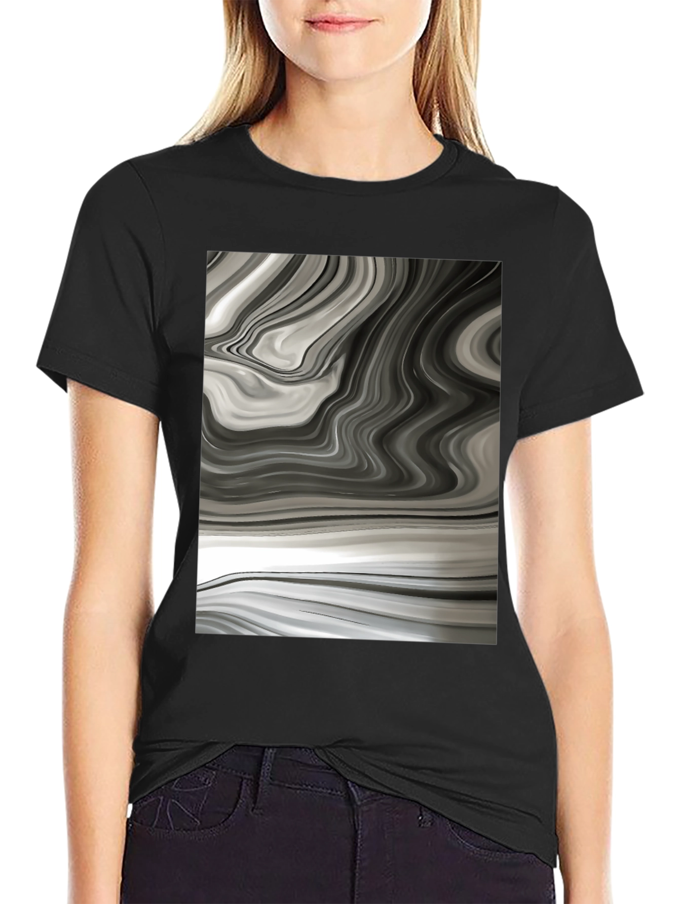 Abstract Swirl Graphic Tee - Modern Black T-Shirt