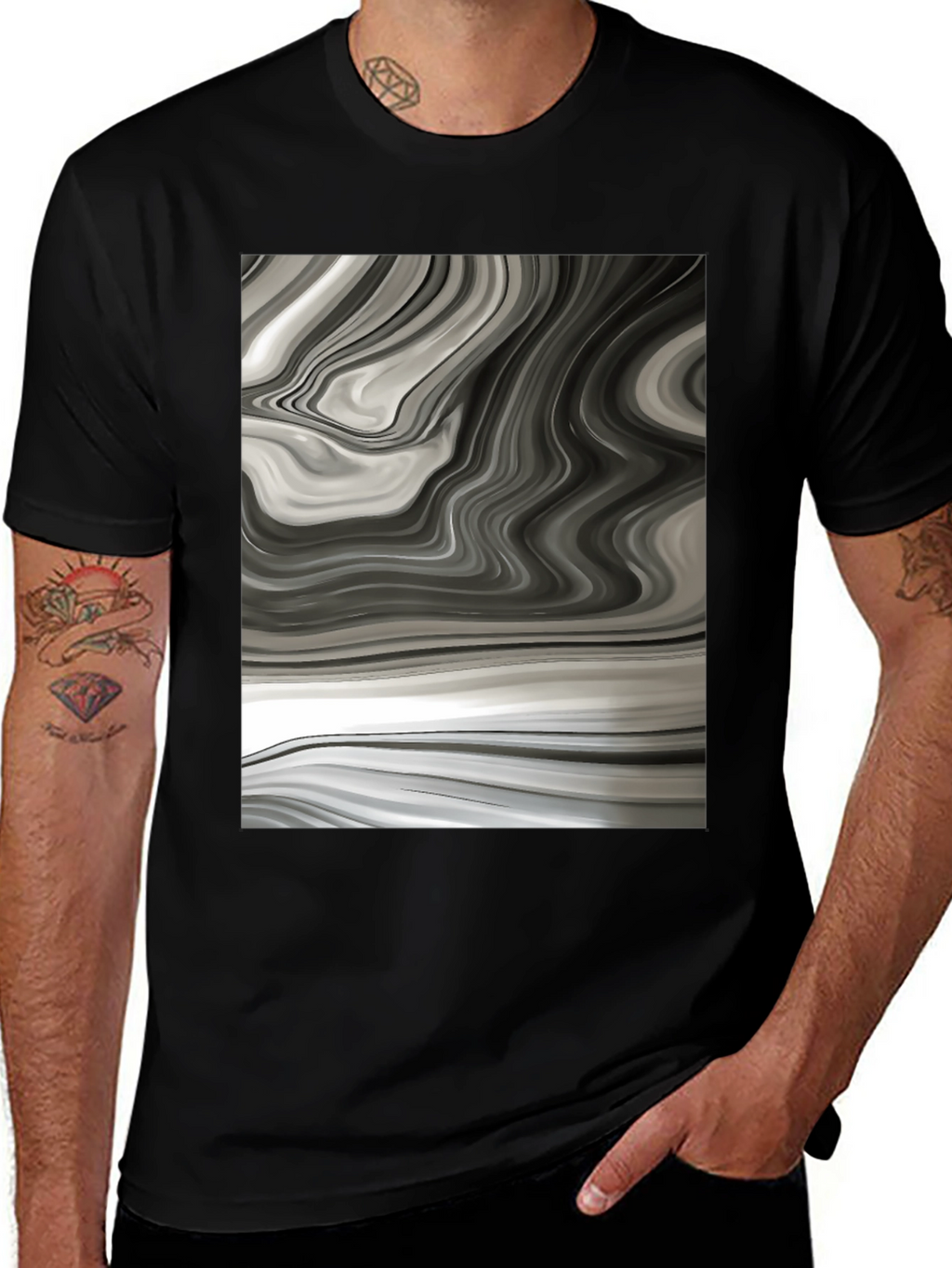 Abstract Swirl Graphic Tee - Modern Black T-Shirt