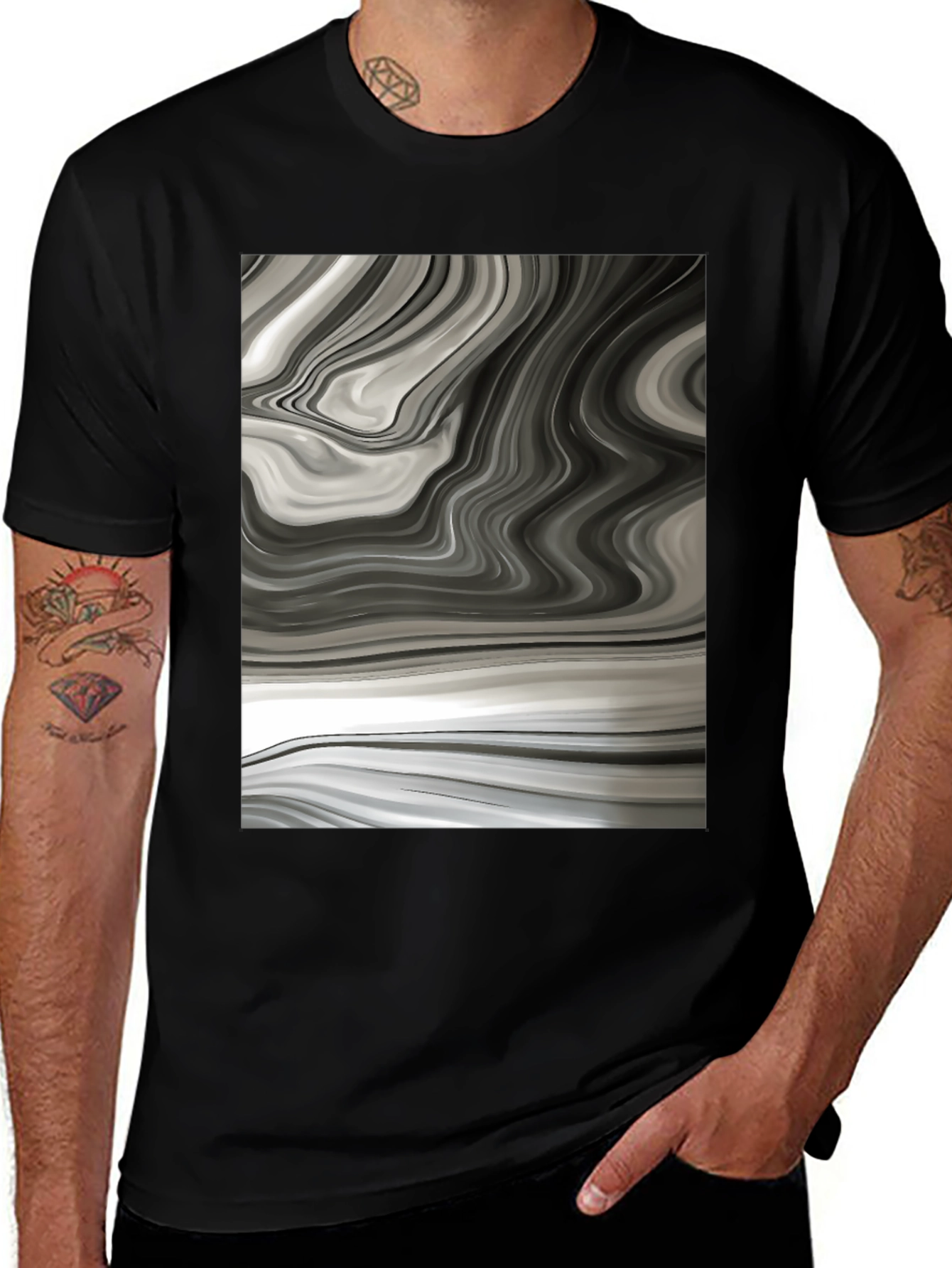 Abstract Swirl Graphic Tee - Modern Black T-Shirt