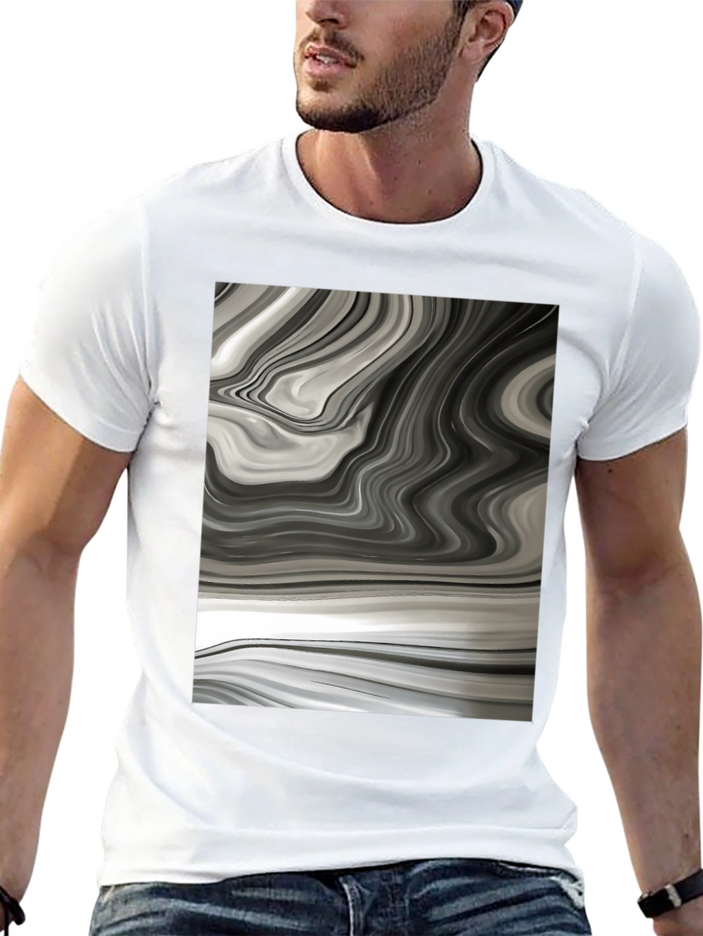 Abstract Swirl Graphic Tee - Modern Black T-Shirt