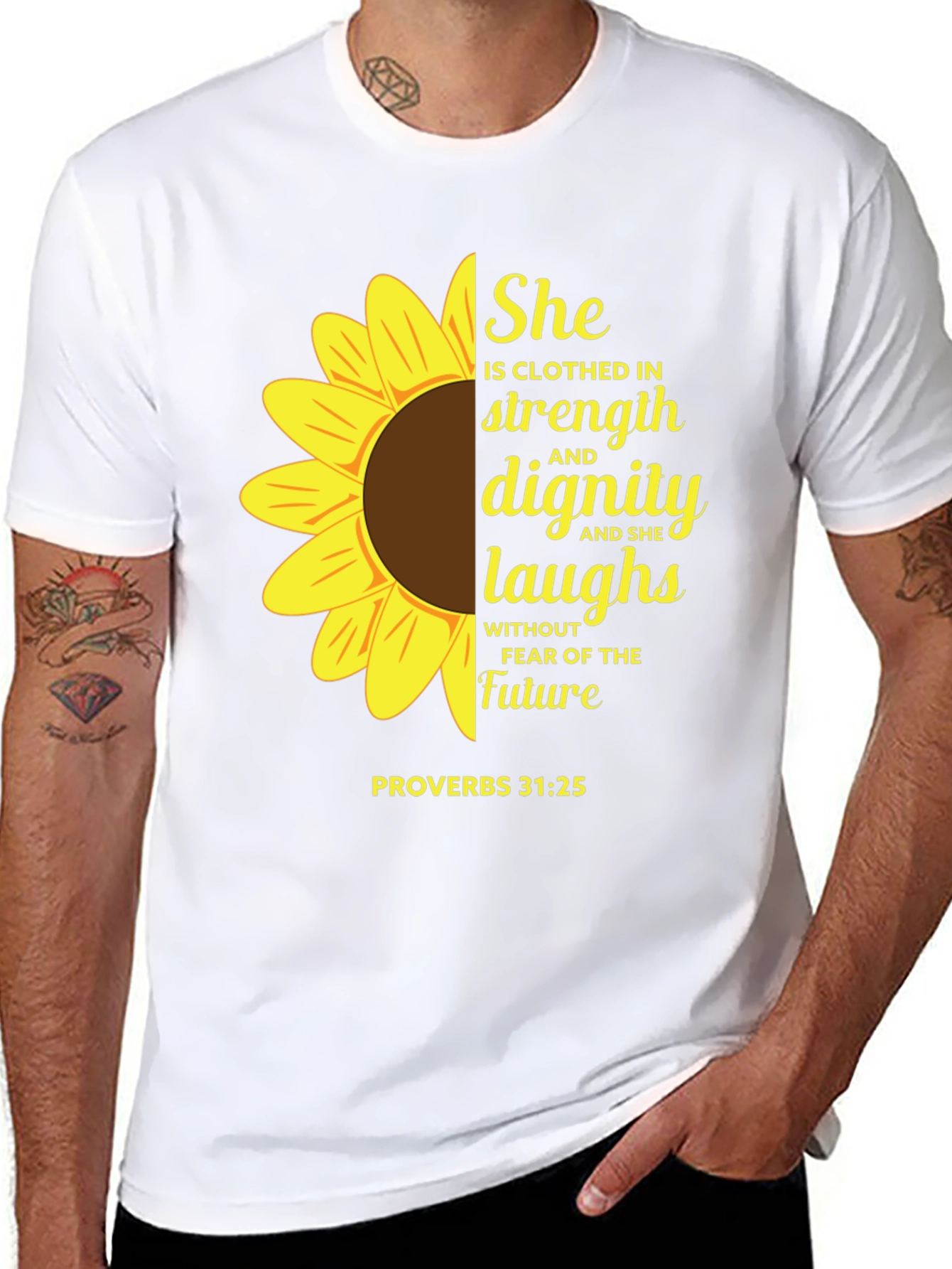 Sunflower Proverbs 31:25 Black T-Shirt