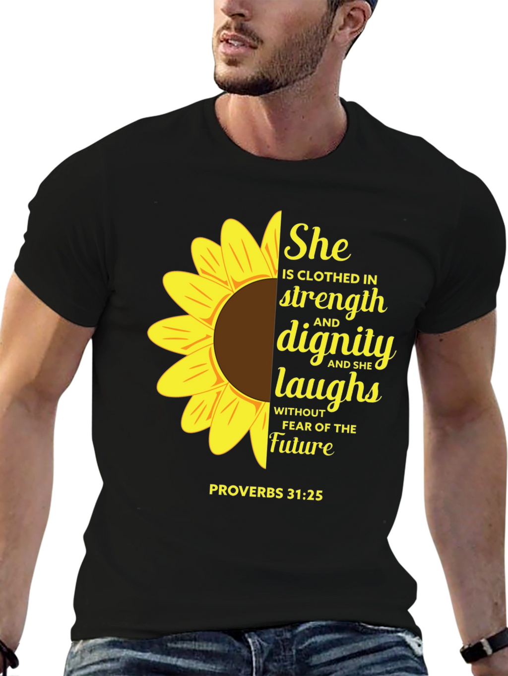 Sunflower Proverbs 31:25 Black T-Shirt