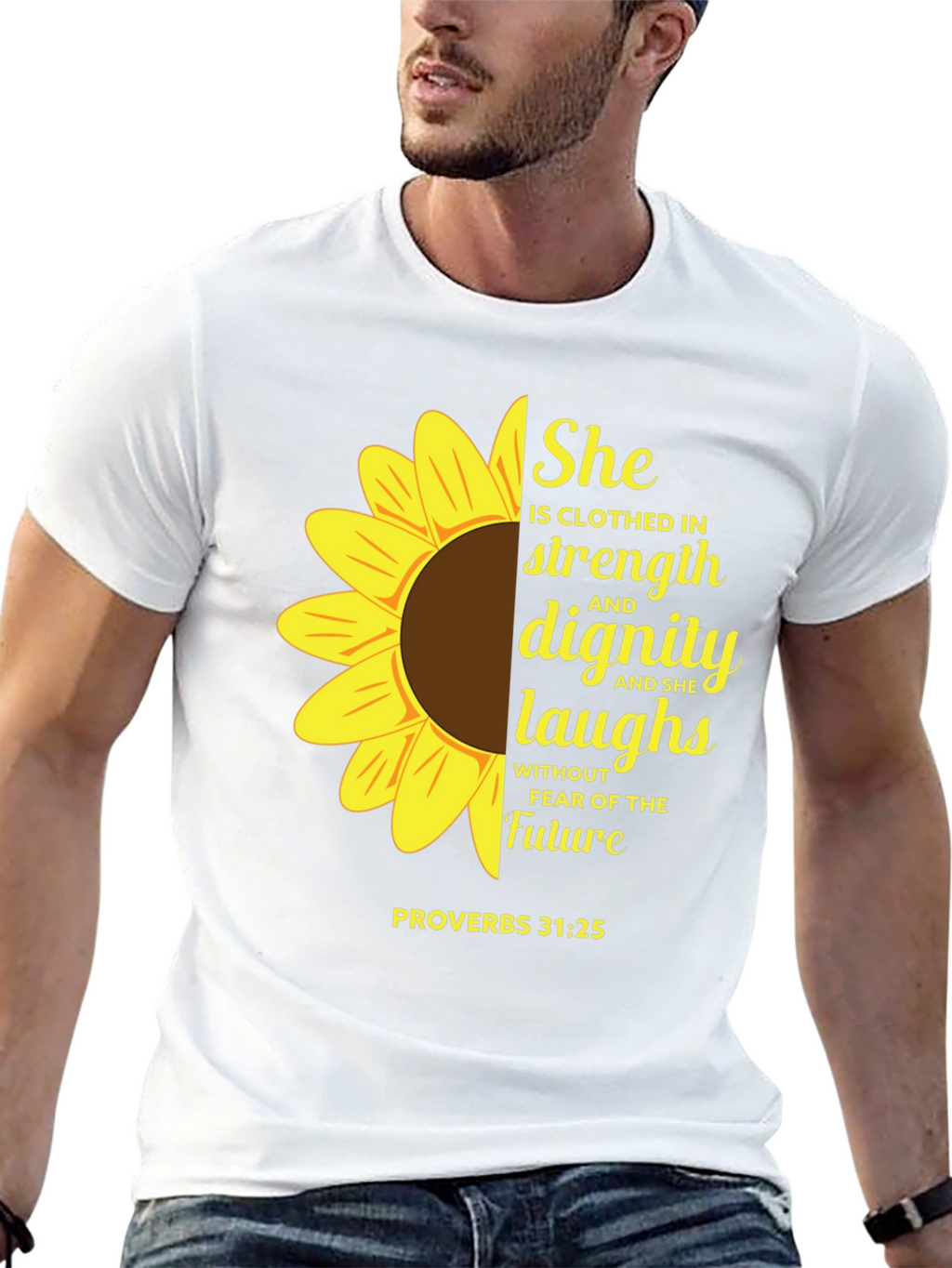Sunflower Proverbs 31:25 Black T-Shirt