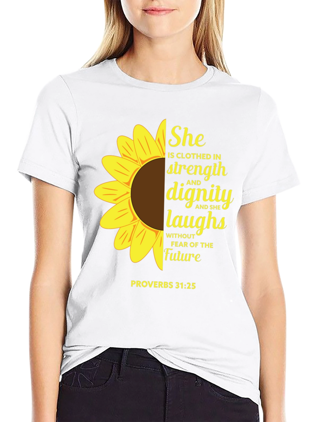 Sunflower Proverbs 31:25 Black T-Shirt