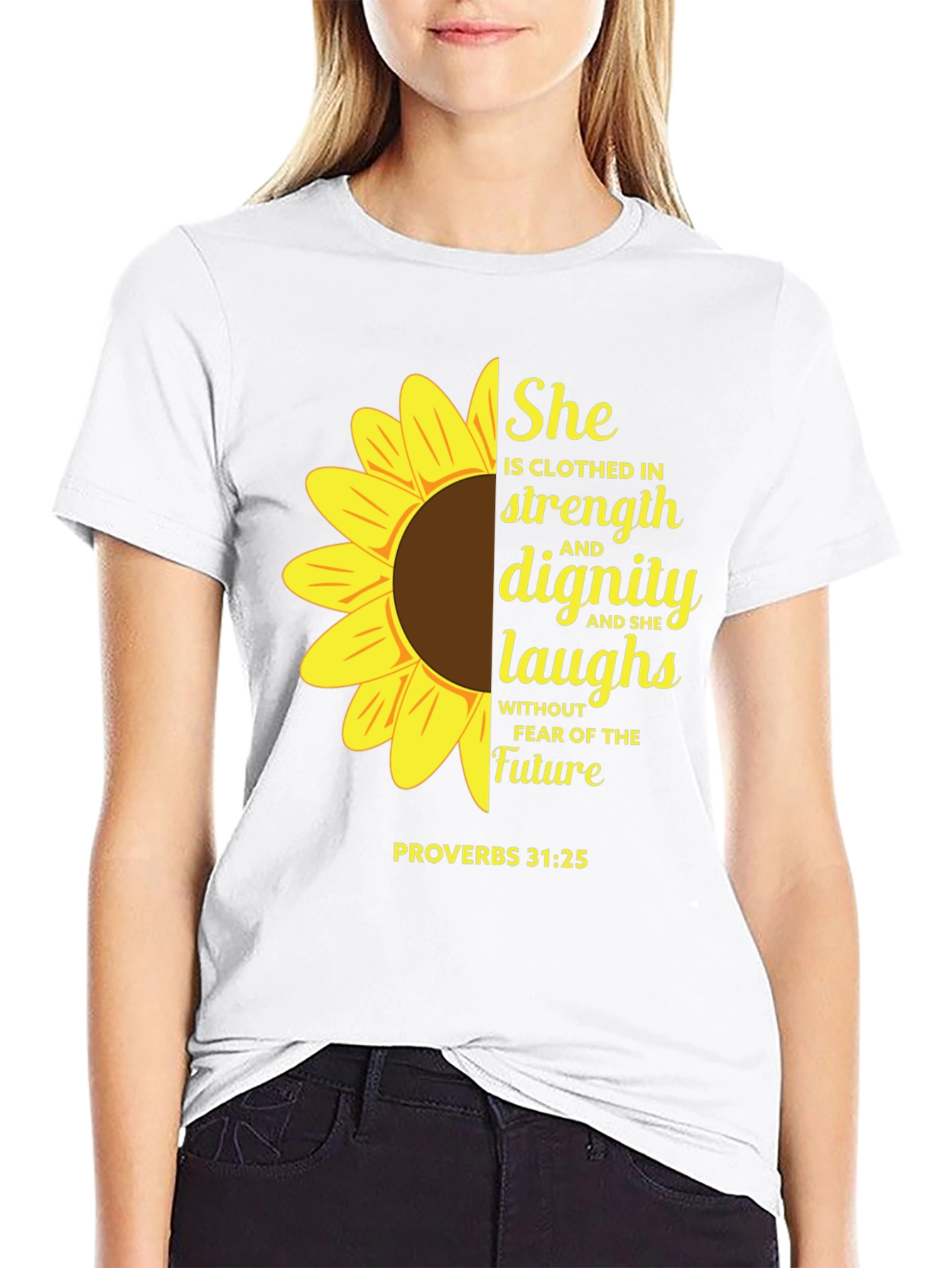 Sunflower Proverbs 31:25 Black T-Shirt