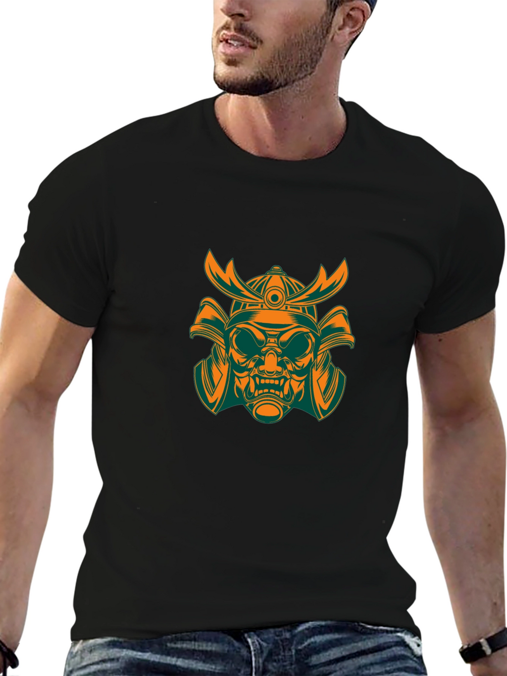 Samurai Mask Graphic T-Shirt - Mens Black Tee
