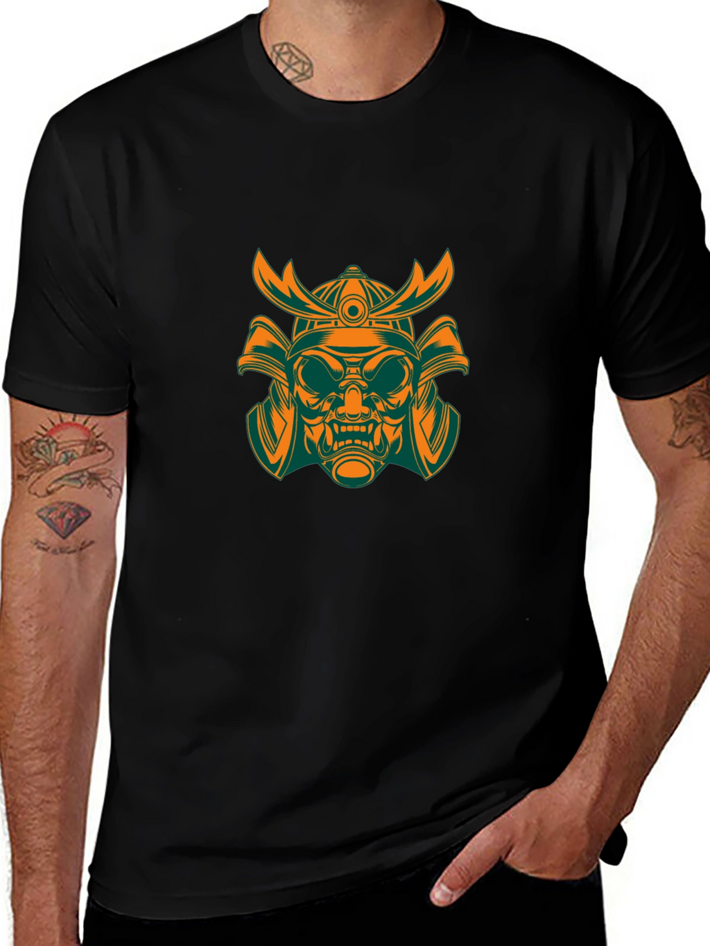 Samurai Mask Graphic T-Shirt - Mens Black Tee