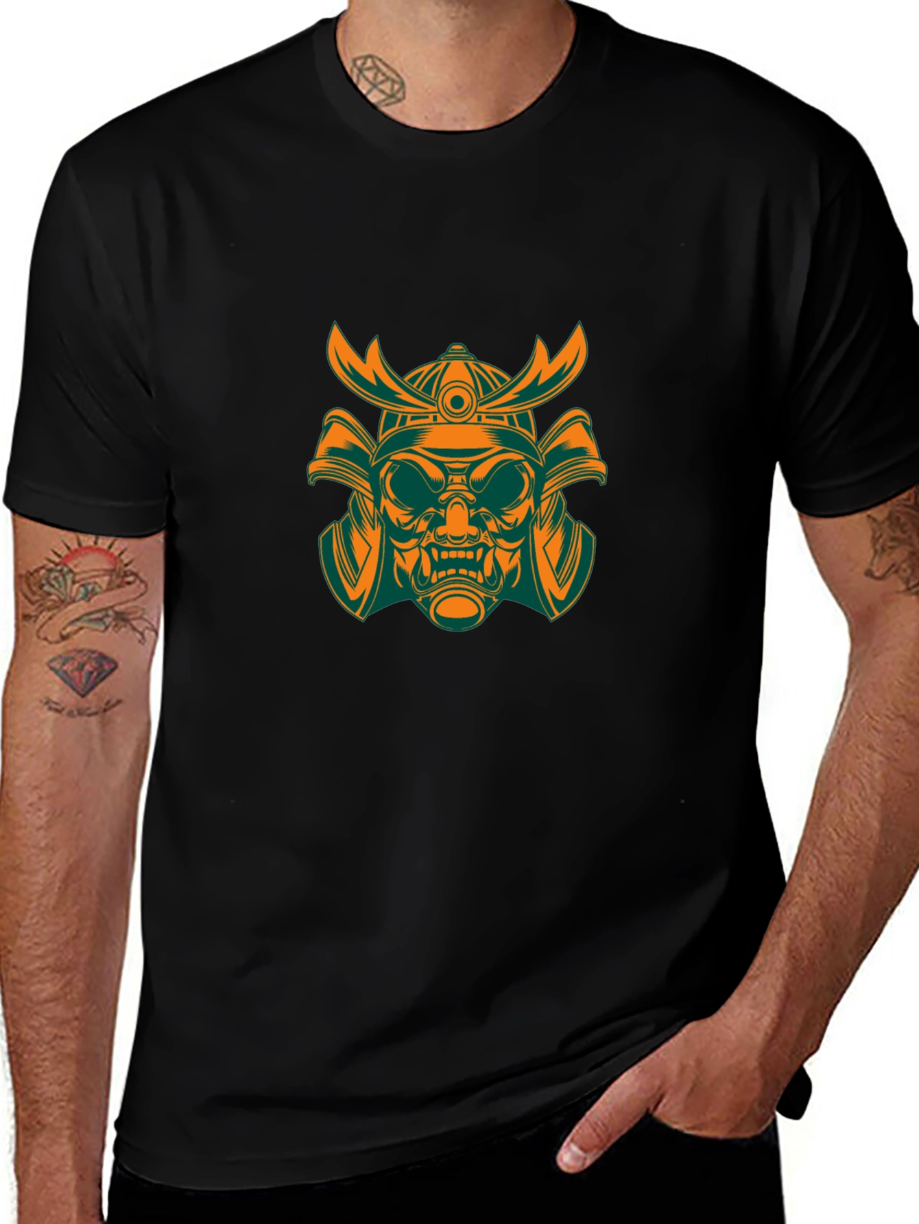Samurai Mask Graphic T-Shirt - Mens Black Tee