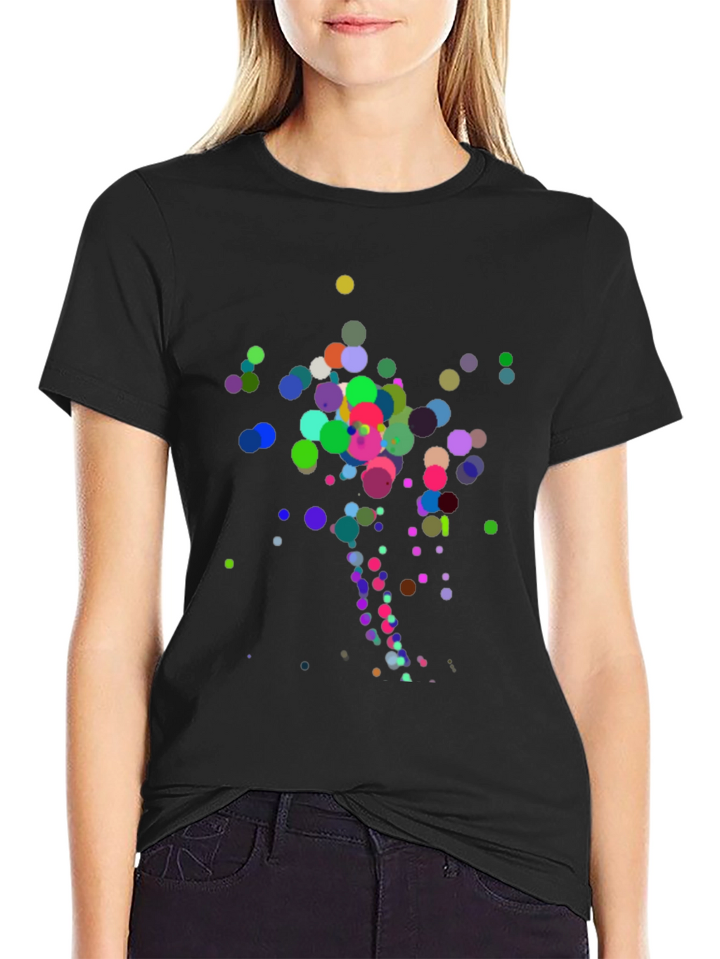 Abstract Polka Dot Design Black T-Shirt