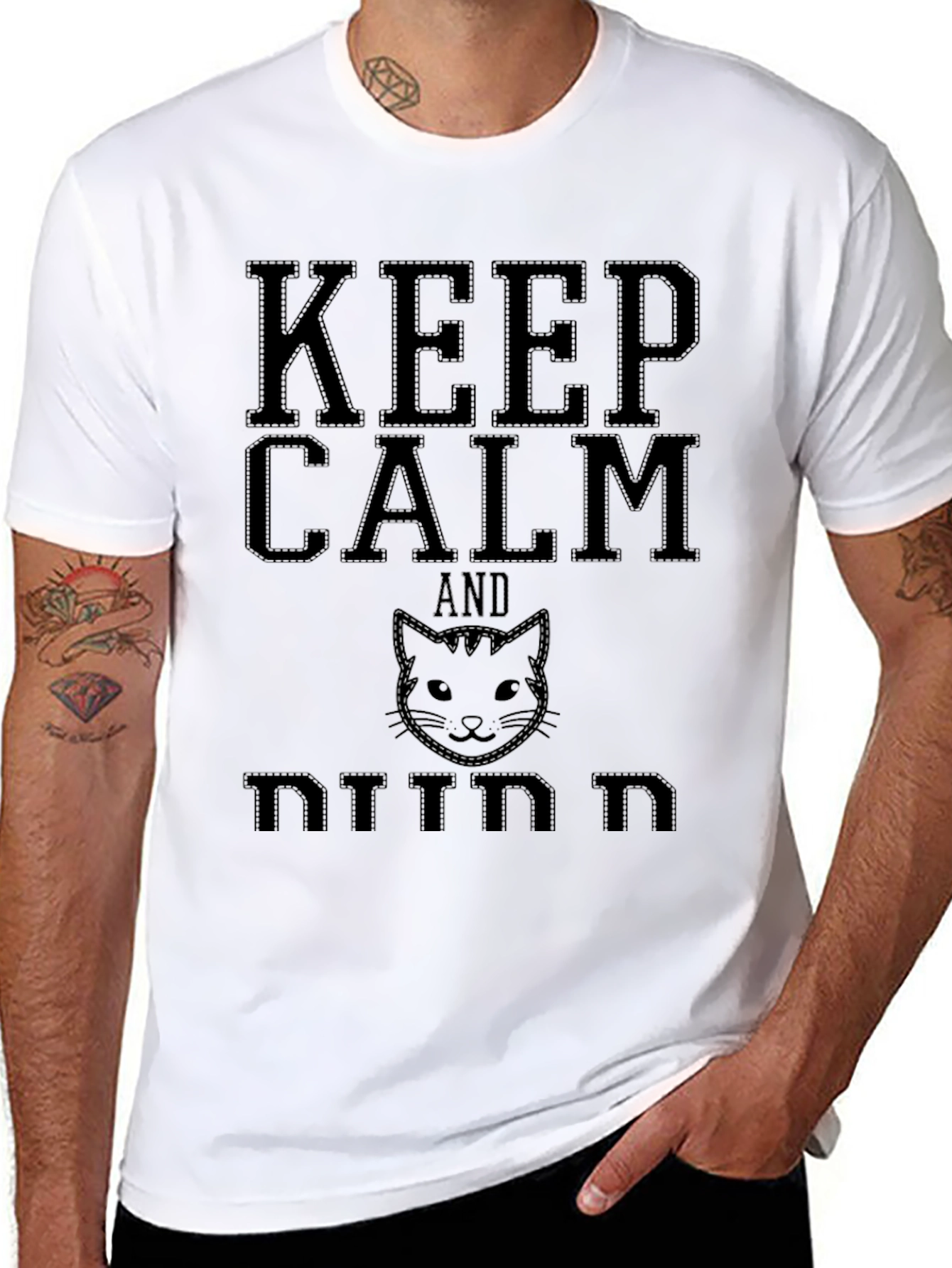 Keep Calm and Kitten On Black Tee