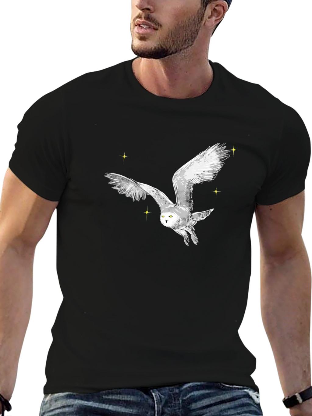 Owl Graphic Black T-Shirt - Stylish Mens Tee