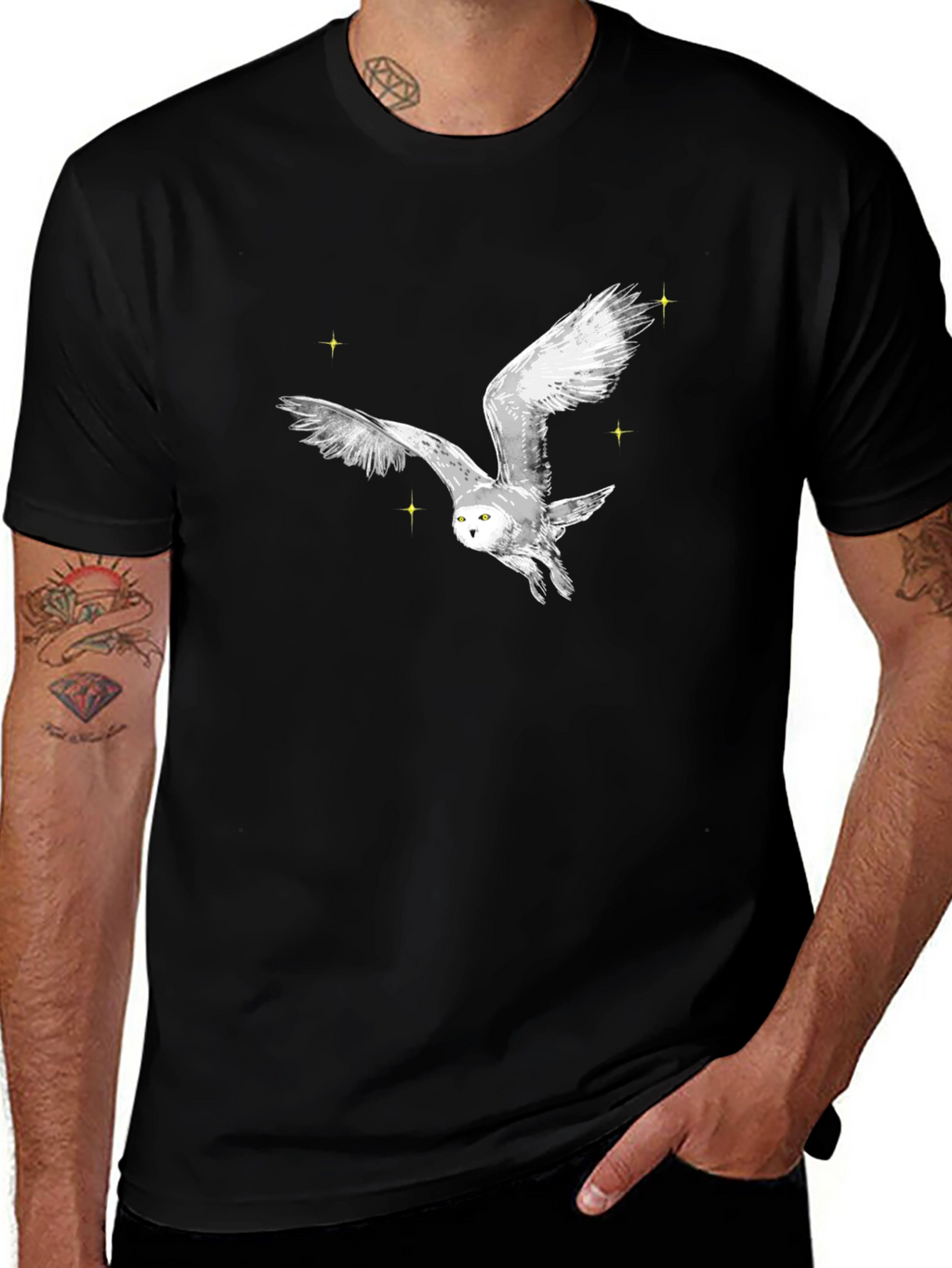 Owl Graphic Black T-Shirt - Stylish Mens Tee