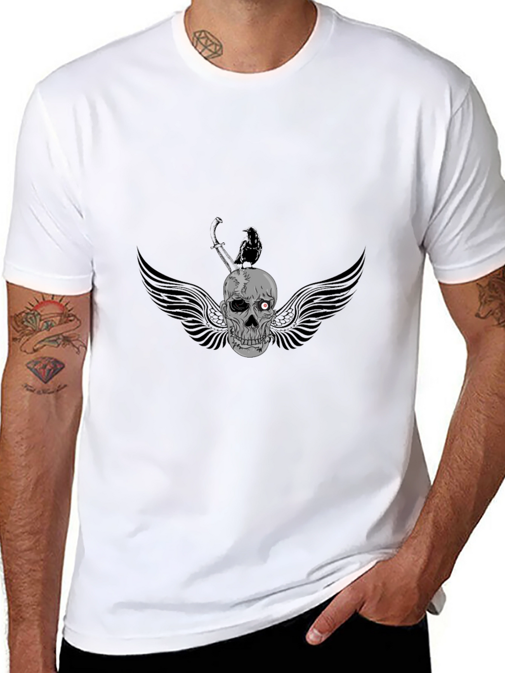 Mens Black Skull & Crow Graphic Tee