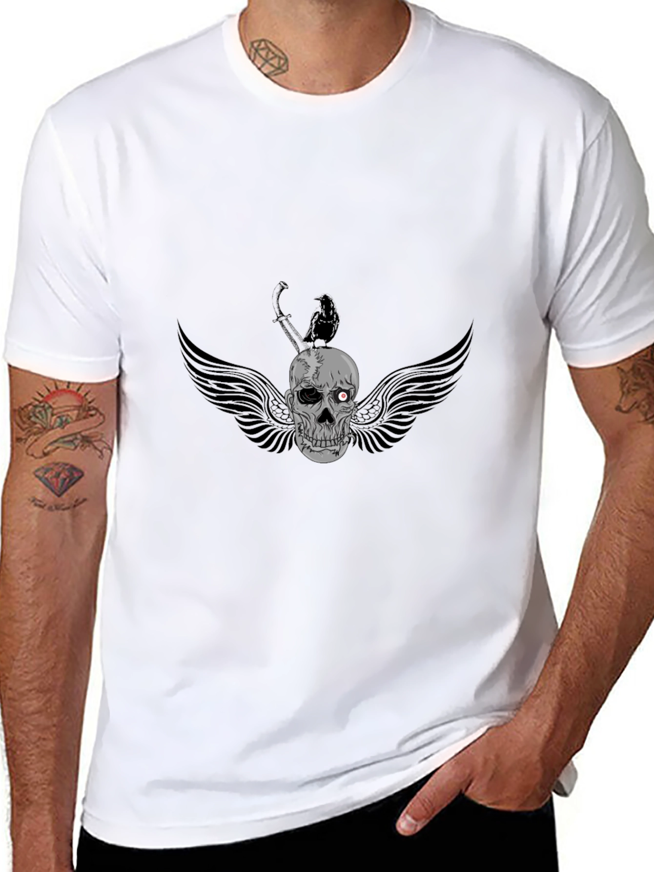 Mens Black Skull & Crow Graphic Tee