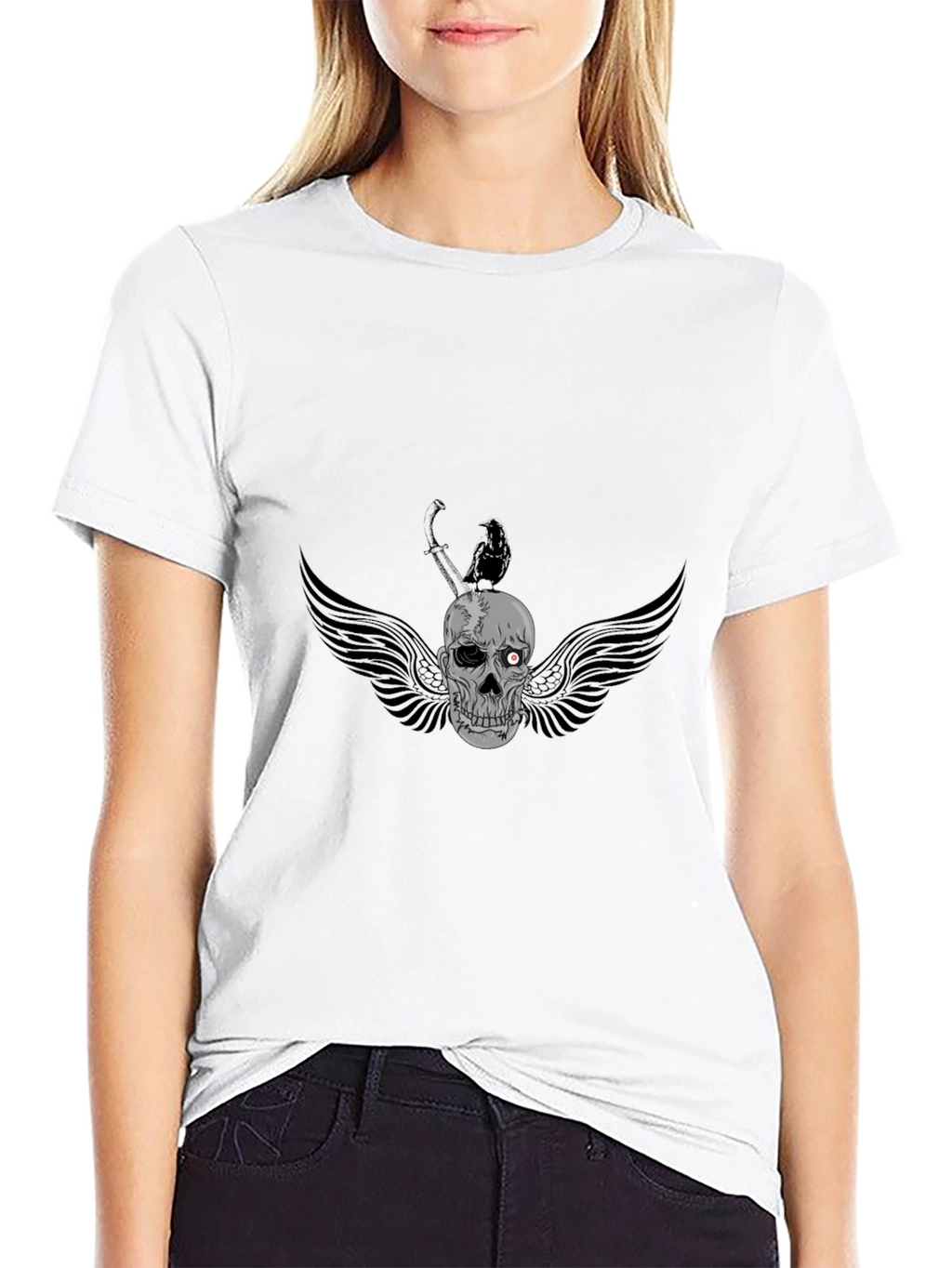 Mens Black Skull & Crow Graphic Tee
