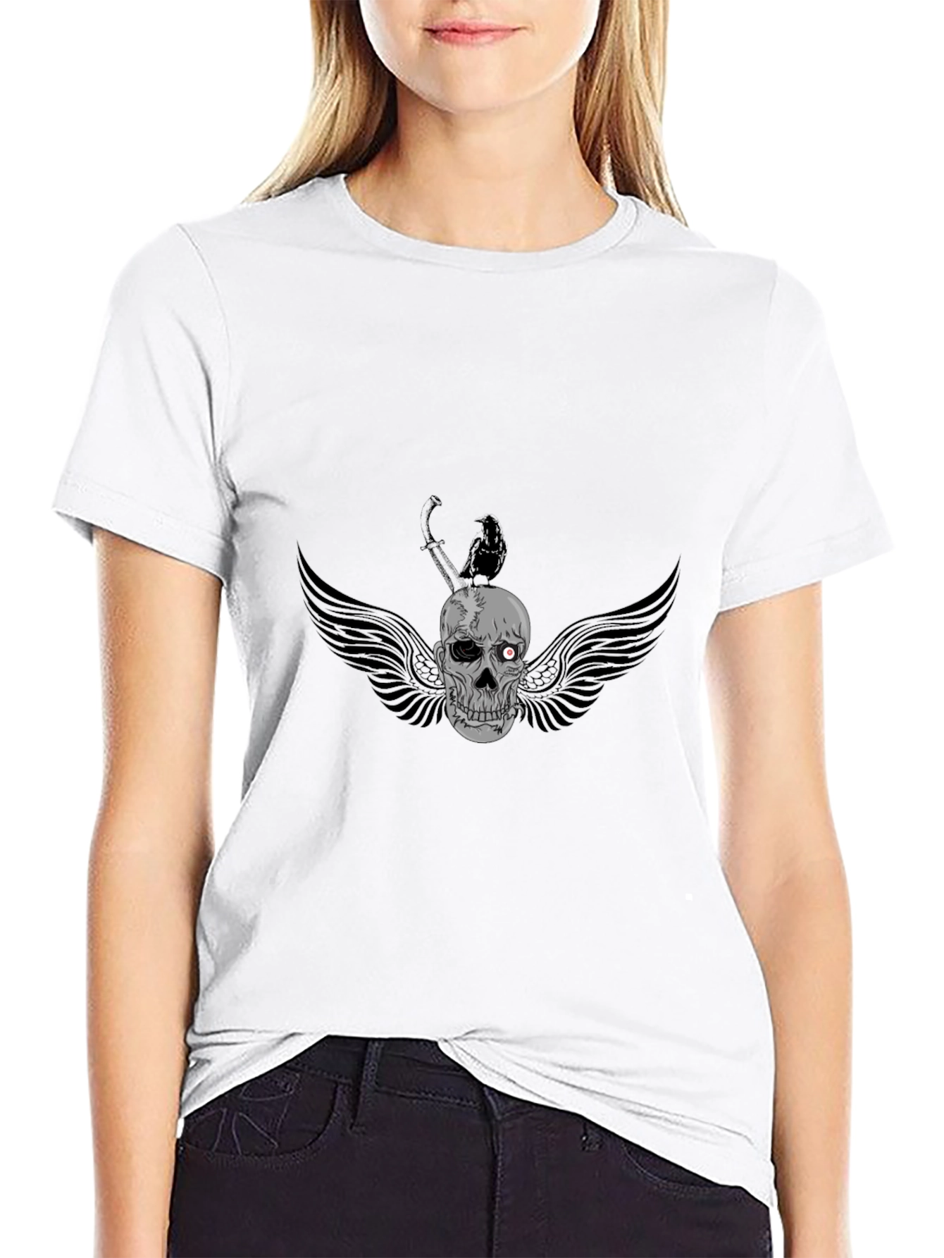 Mens Black Skull & Crow Graphic Tee