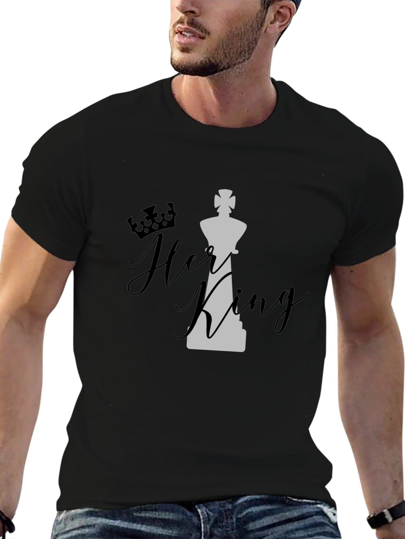 Her King Graphic T-Shirt - Black Cotton Blend Casual Tee