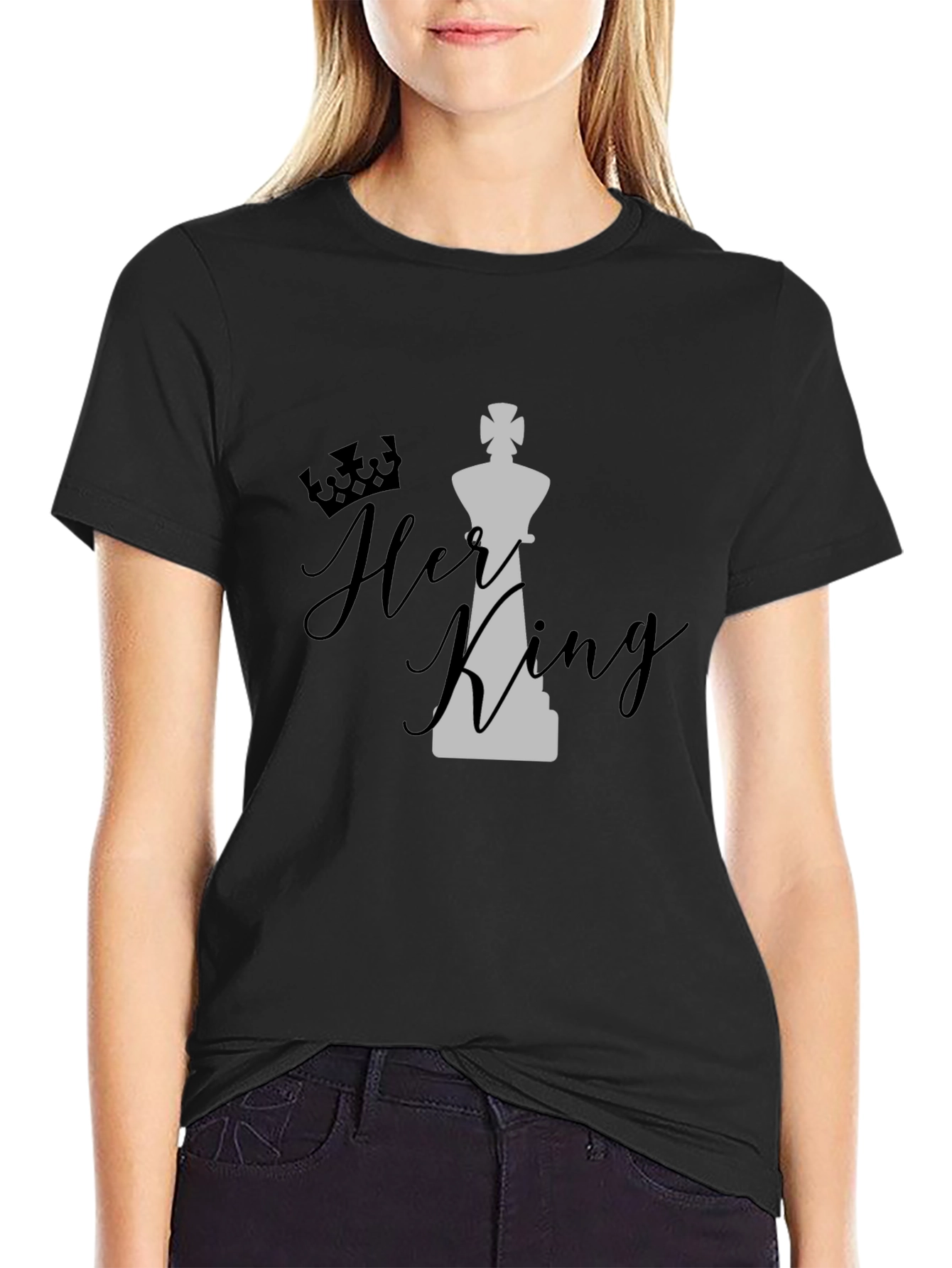 Her King Graphic T-Shirt - Black Cotton Blend Casual Tee