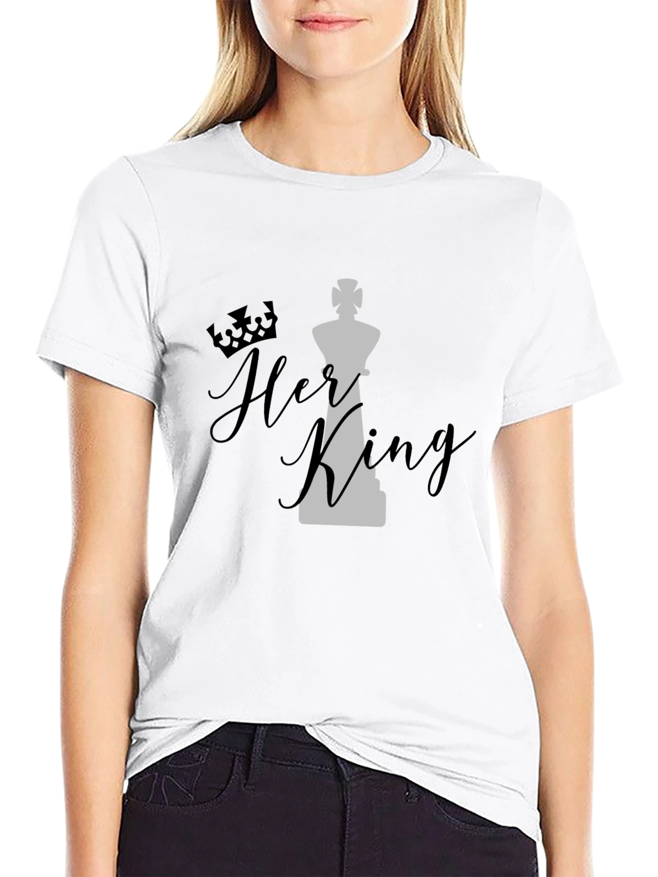 Her King Graphic T-Shirt - Black Cotton Blend Casual Tee