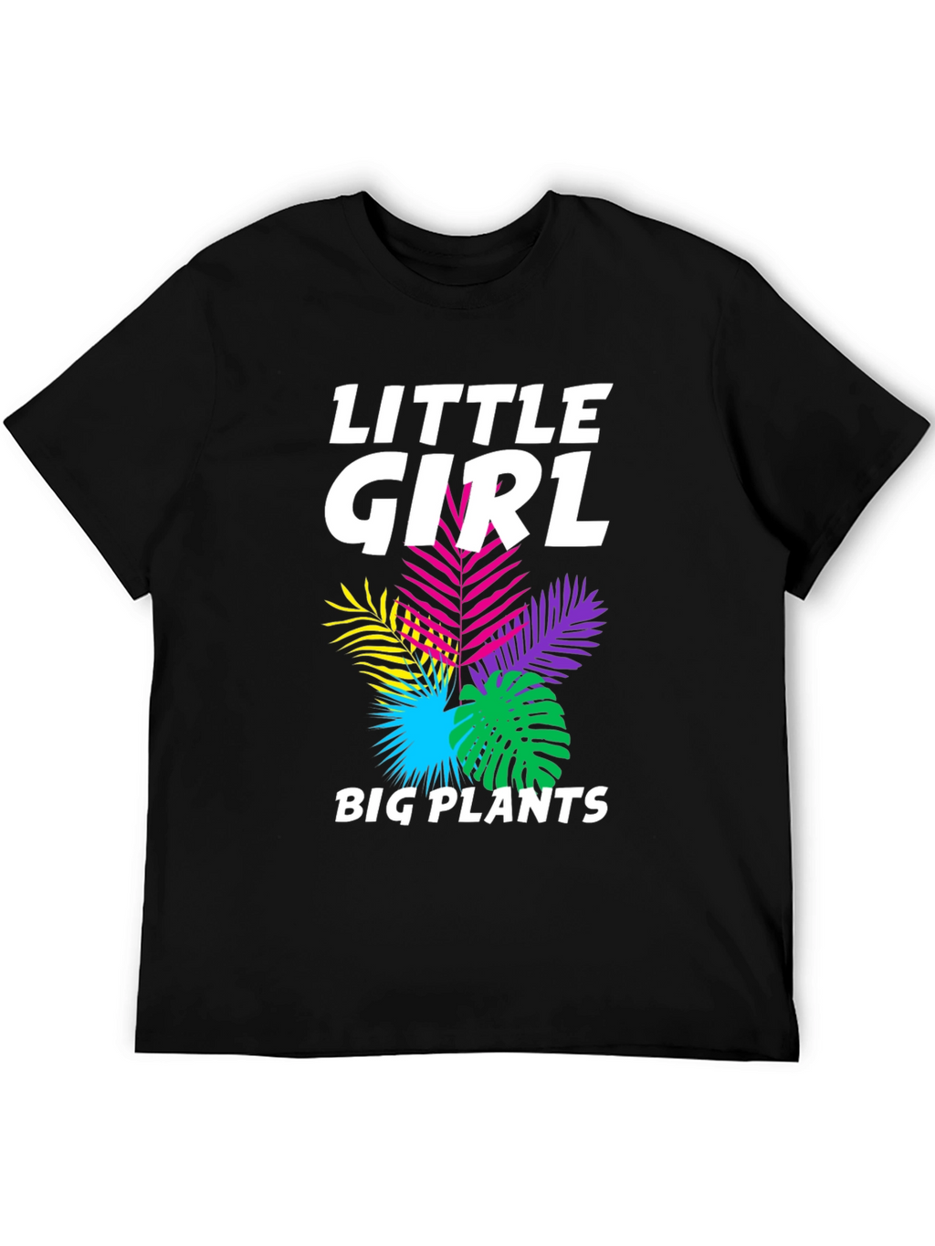 Little Girl Big Plants Black Graphic Tee Shirt