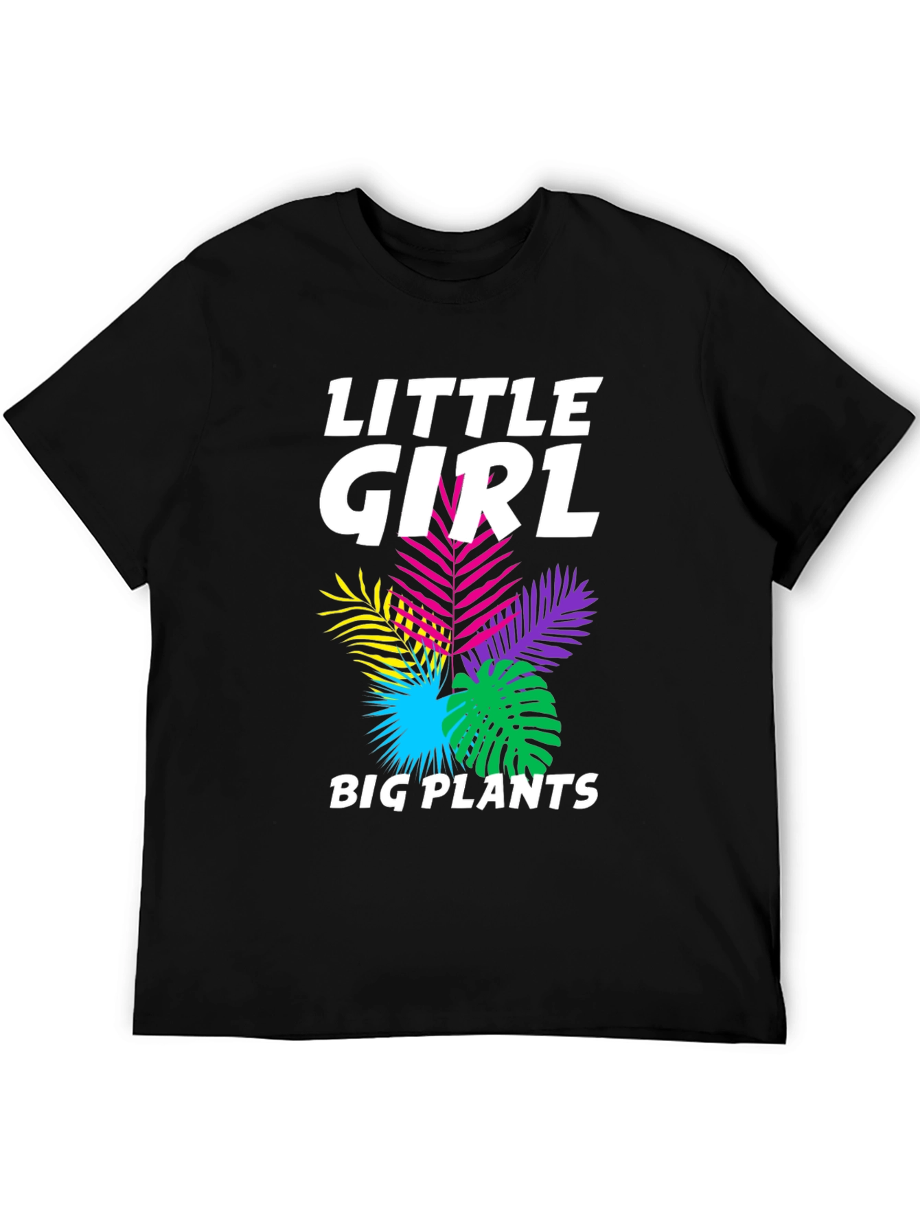 Little Girl Big Plants Black Graphic Tee Shirt