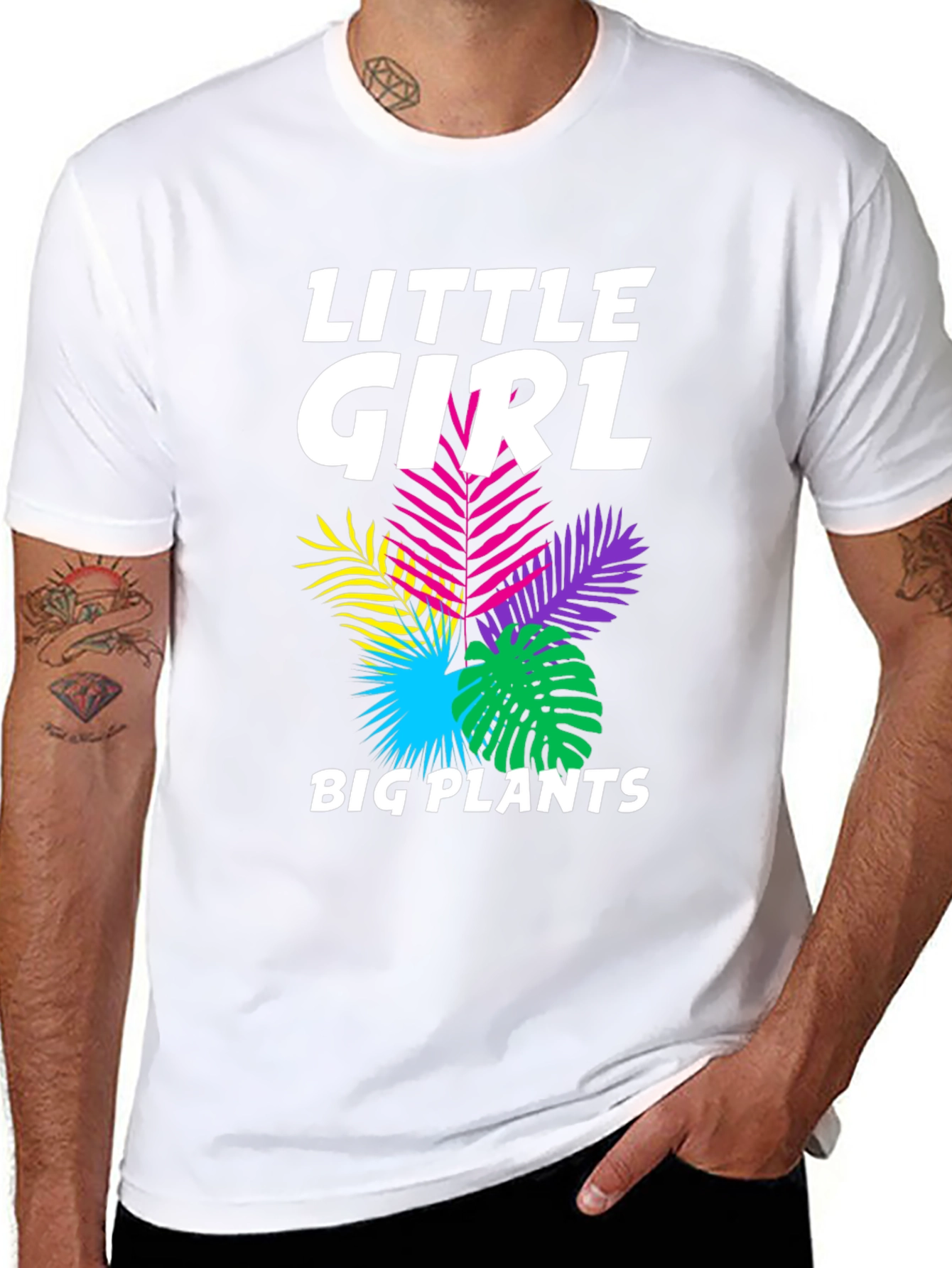 Little Girl Big Plants Black Graphic Tee Shirt