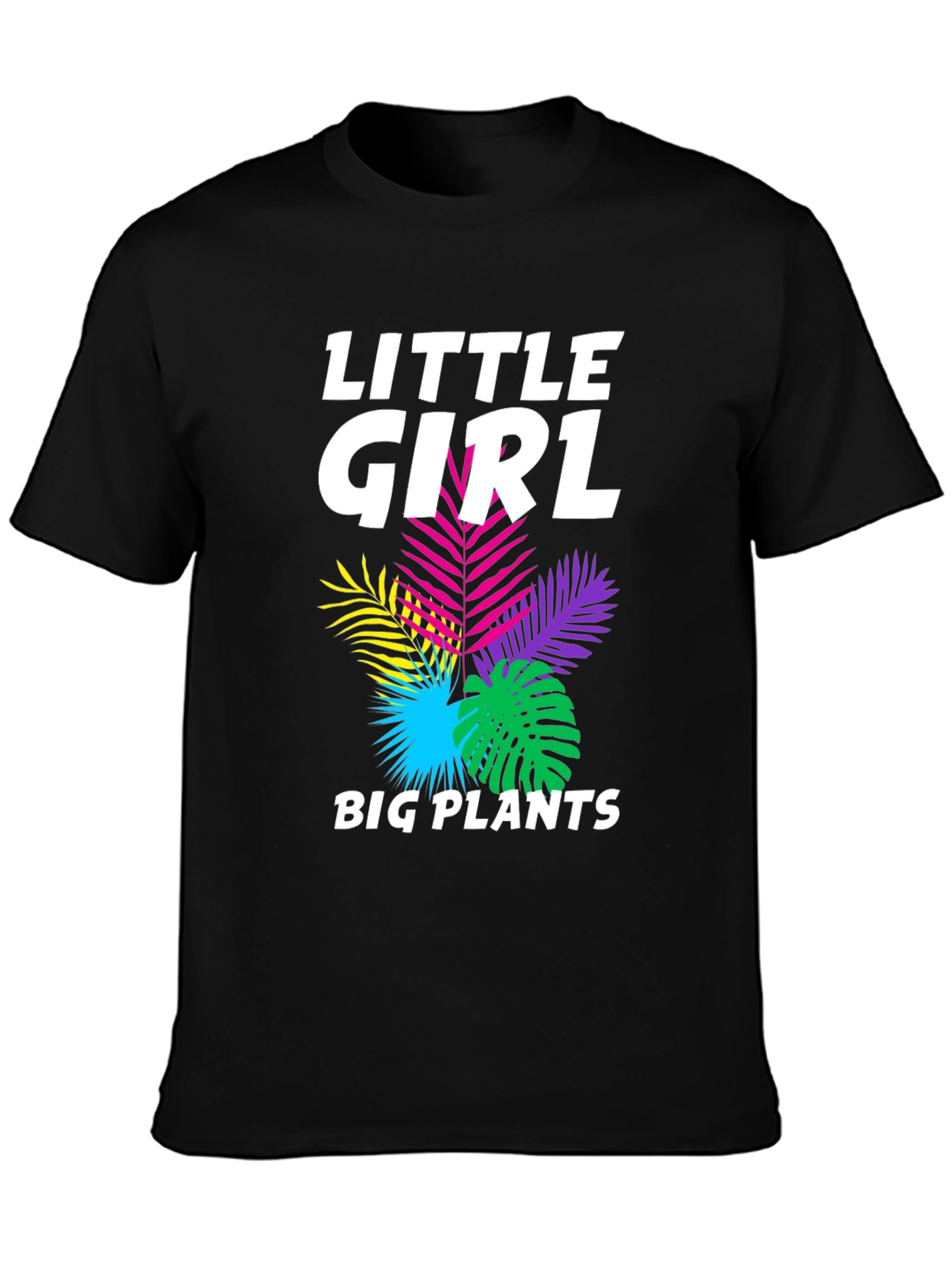 Little Girl Big Plants Black Graphic Tee Shirt