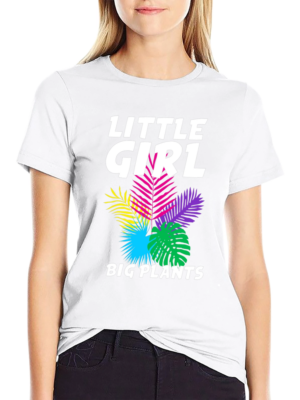 Little Girl Big Plants Black Graphic Tee Shirt