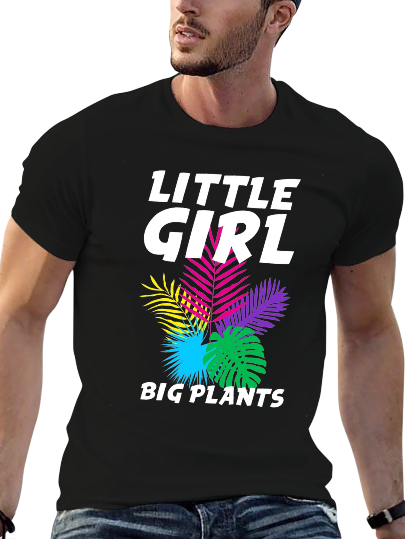 Little Girl Big Plants Black Graphic Tee Shirt