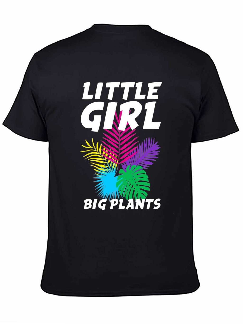 Little Girl Big Plants Black Graphic Tee Shirt
