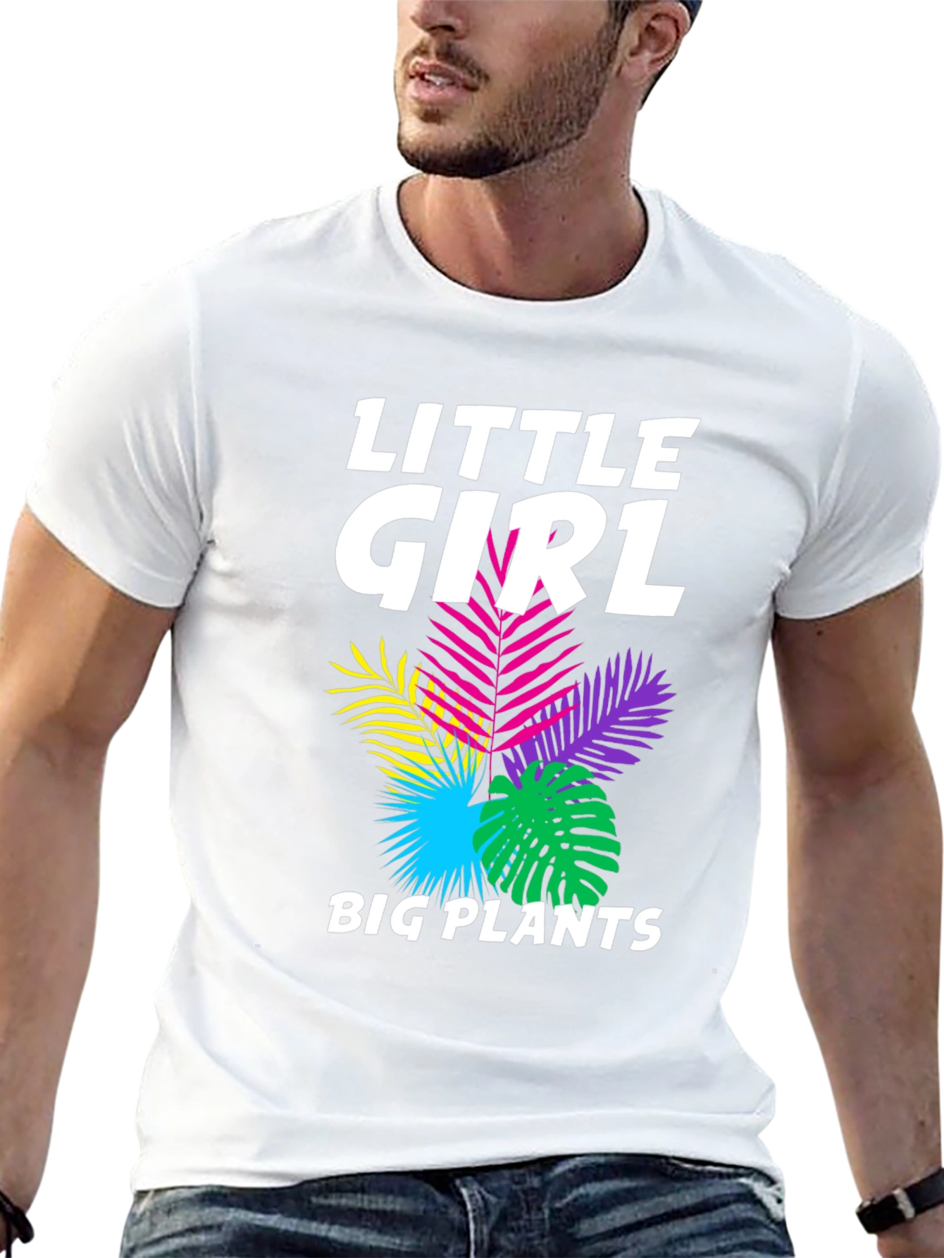 Little Girl Big Plants Black Graphic Tee Shirt