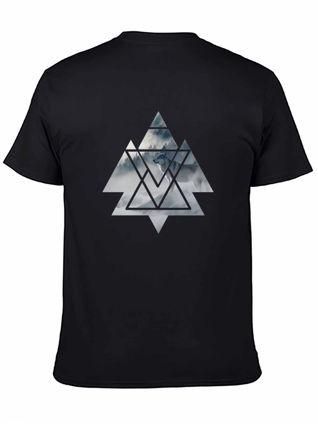 Mens Black T-Shirt Wolf Triangle Graphic Tee
