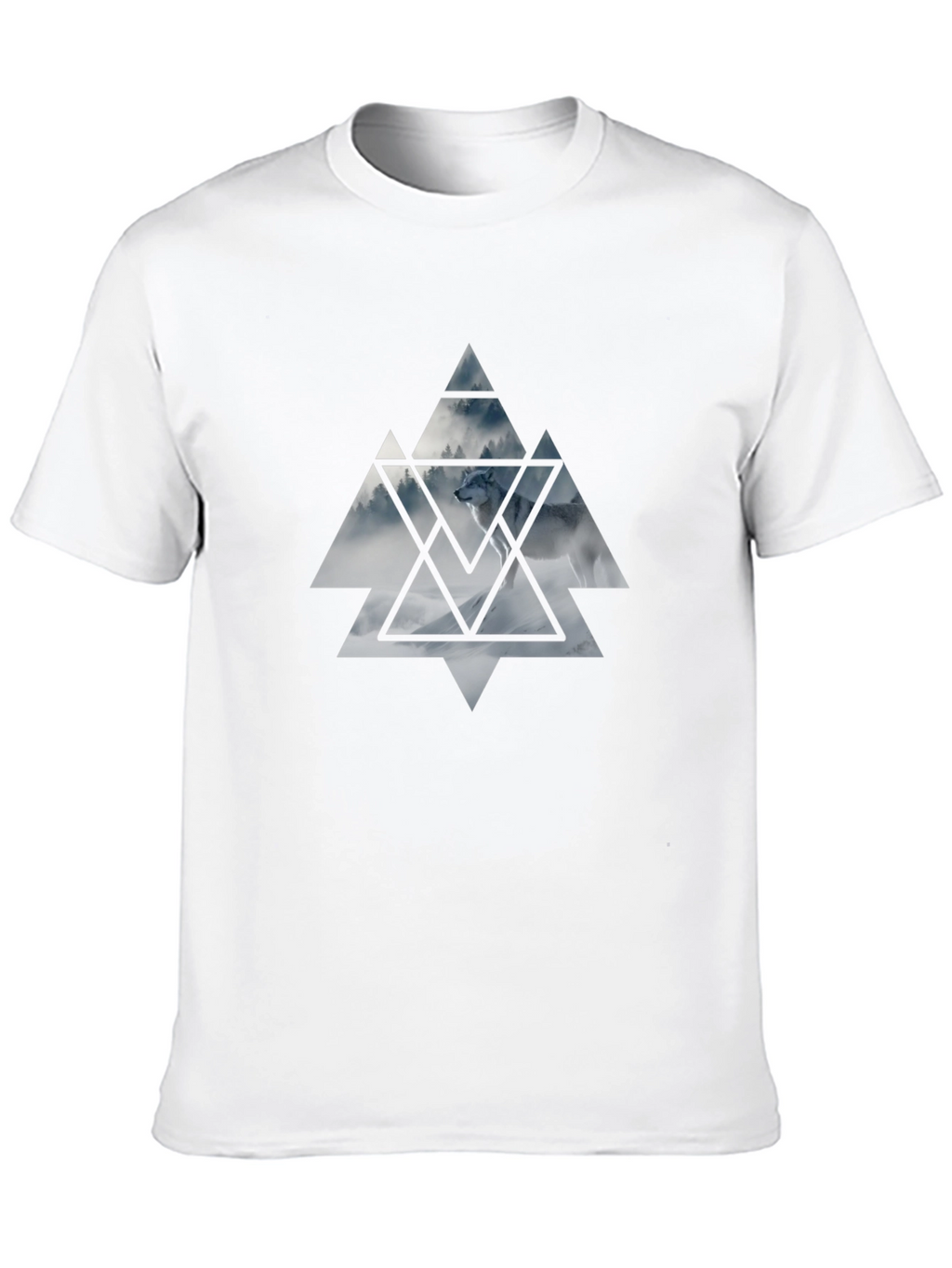 Mens Black T-Shirt Wolf Triangle Graphic Tee