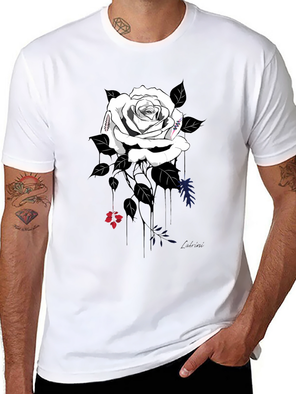 Elegant Rose Graphic Tee - Stylish Black Cotton Blend