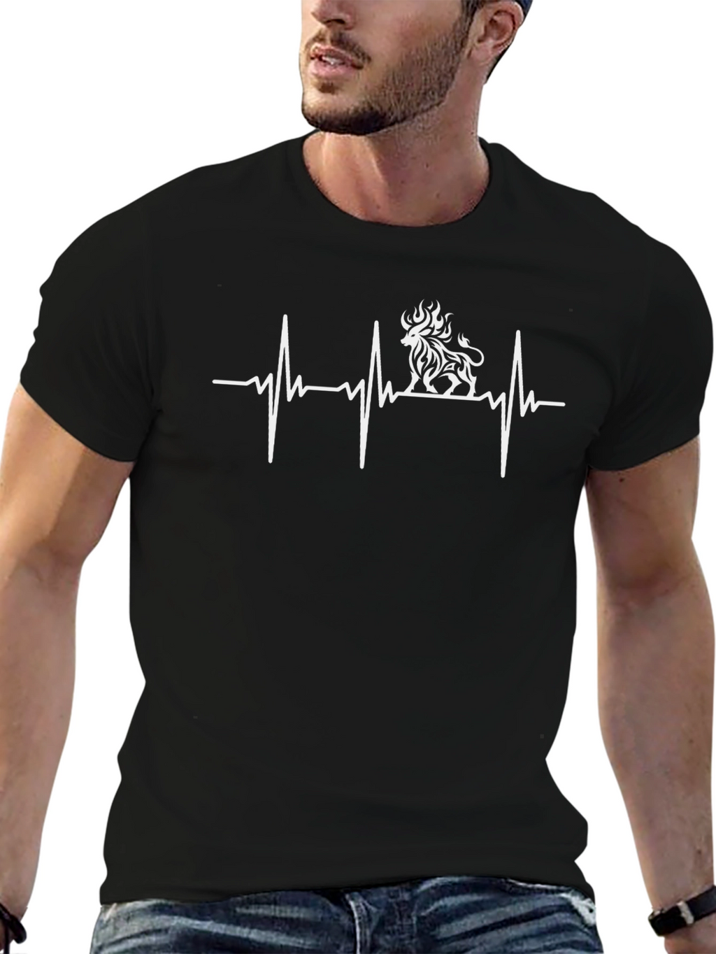 Lion Heartbeat Graphic Tee - Black