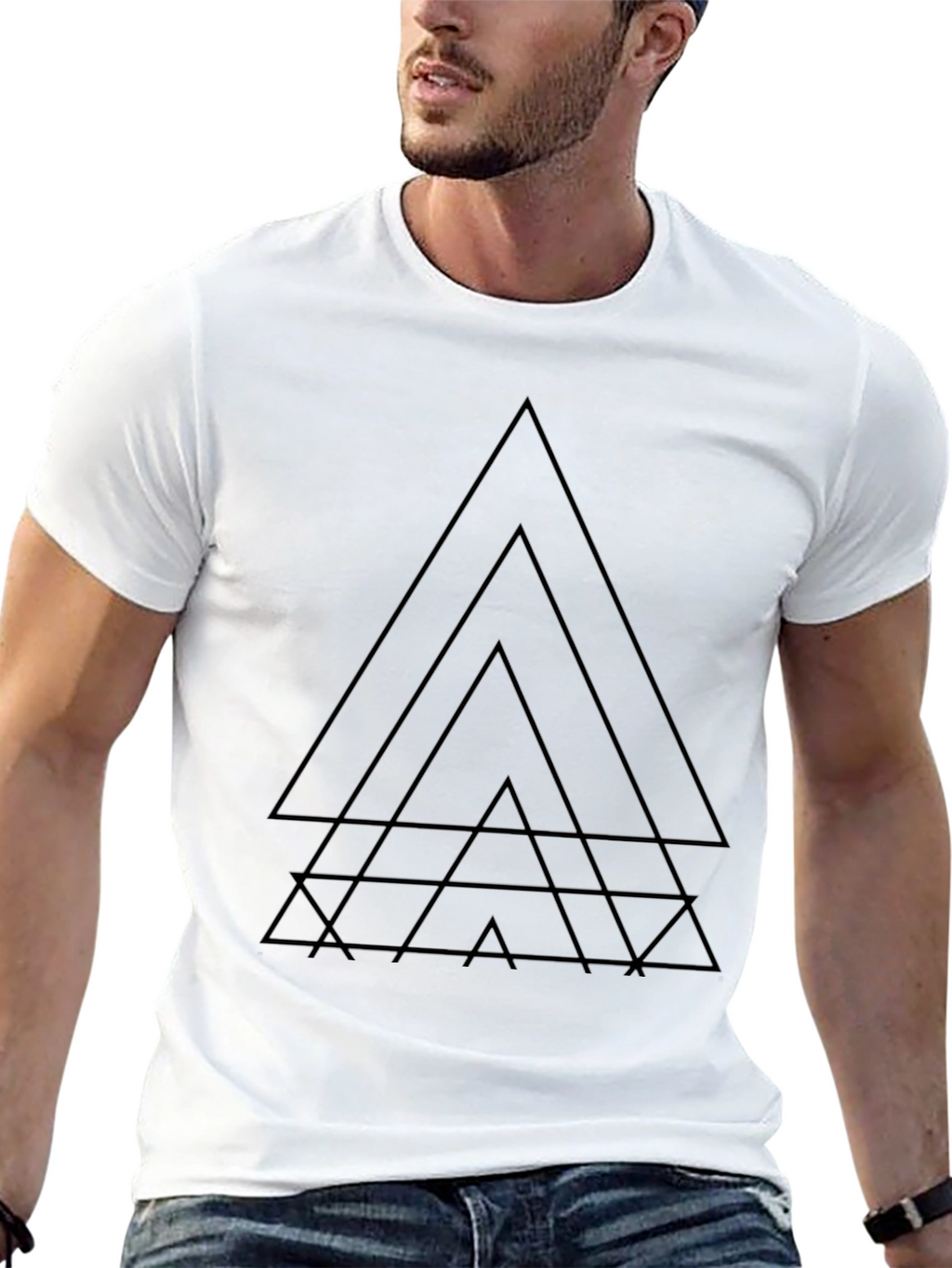 Geometric Triangle Graphic Black T-Shirt