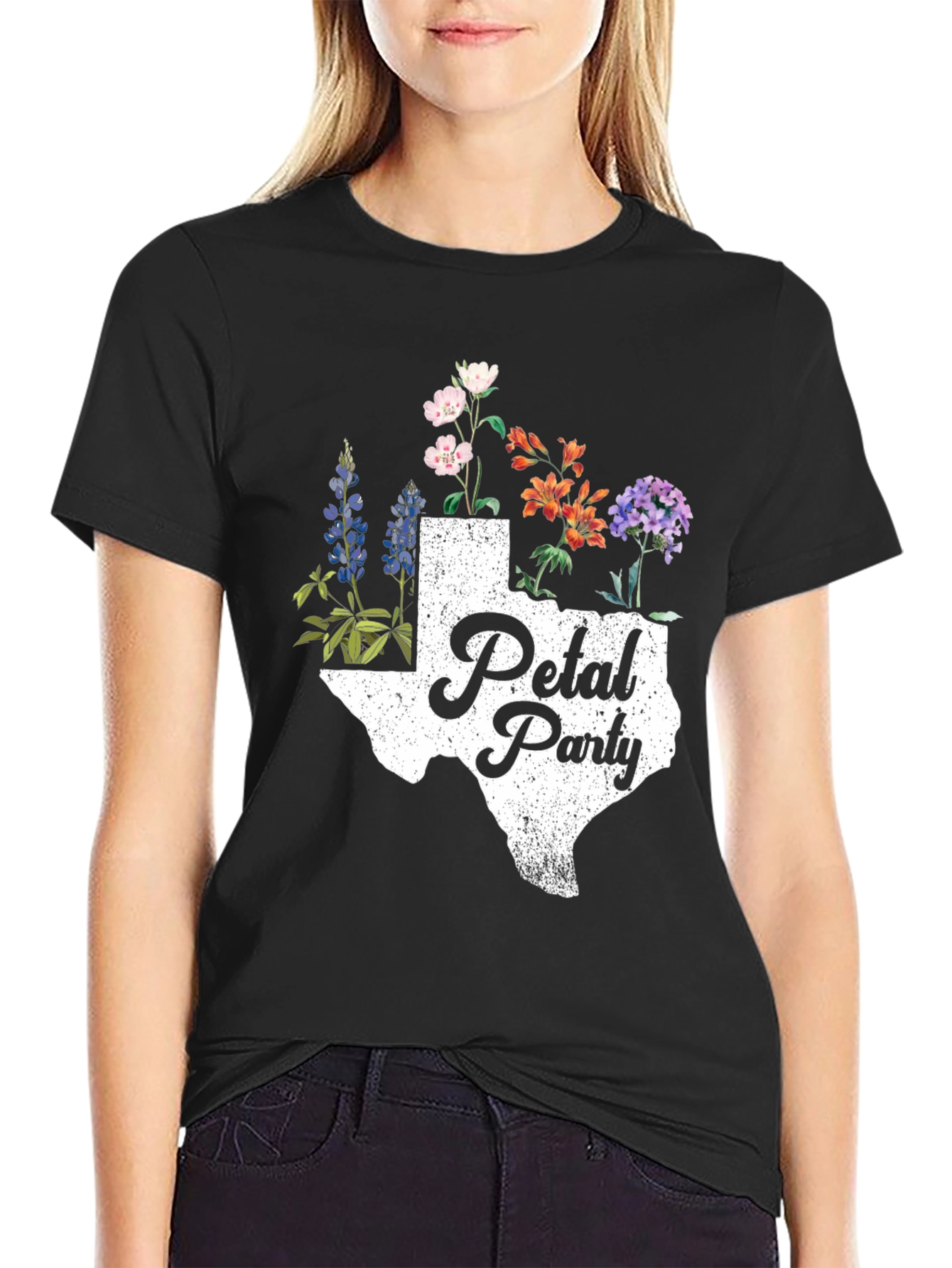 Texas Petal Party Graphic Tee - Black Cotton Shirt