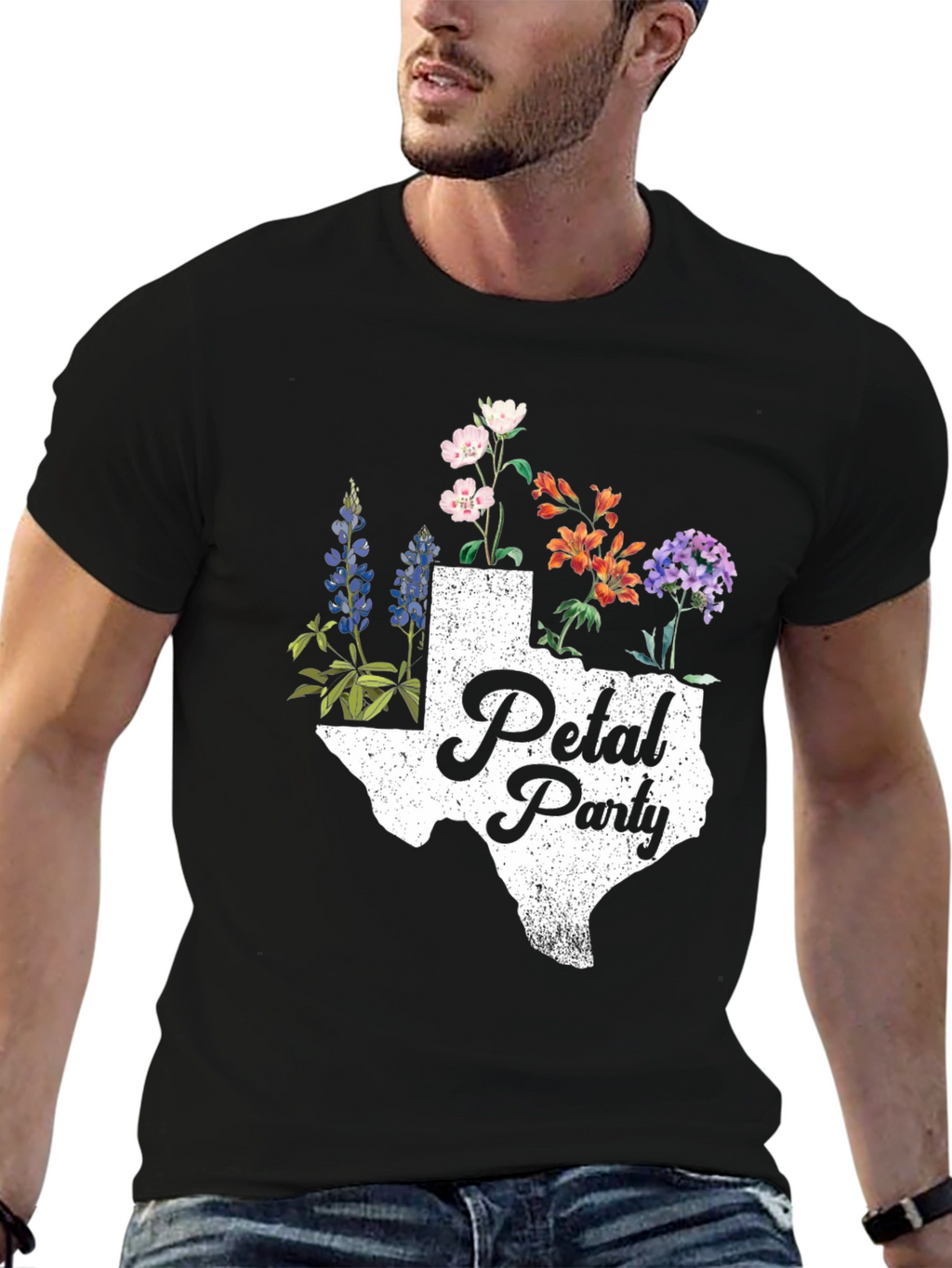 Texas Petal Party Graphic Tee - Black Cotton Shirt
