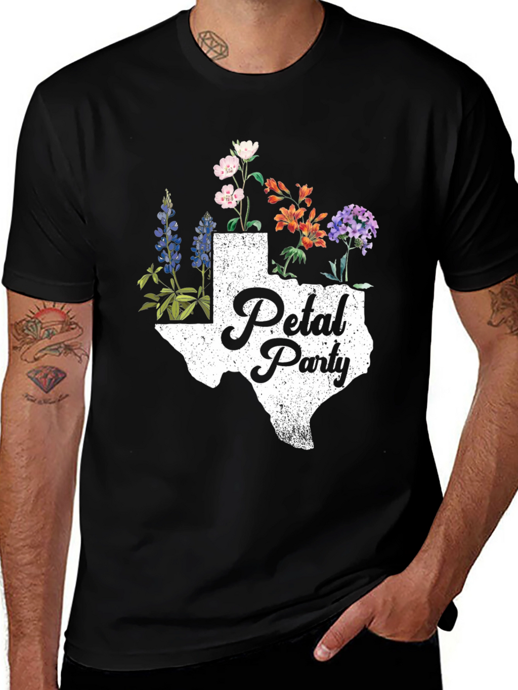 Texas Petal Party Graphic Tee - Black Cotton Shirt
