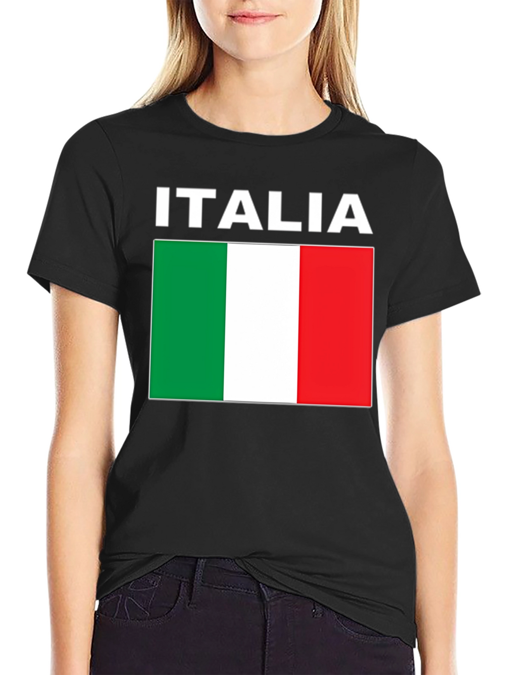Italia Flag T-Shirt - Black Crew Neck Tee