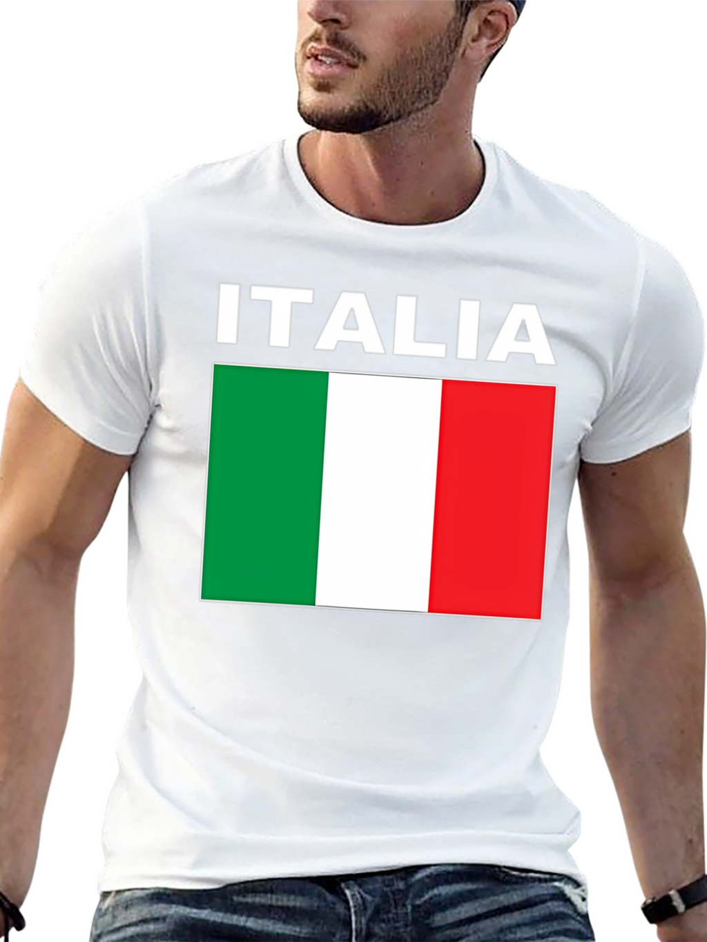 Italia Flag T-Shirt - Black Crew Neck Tee