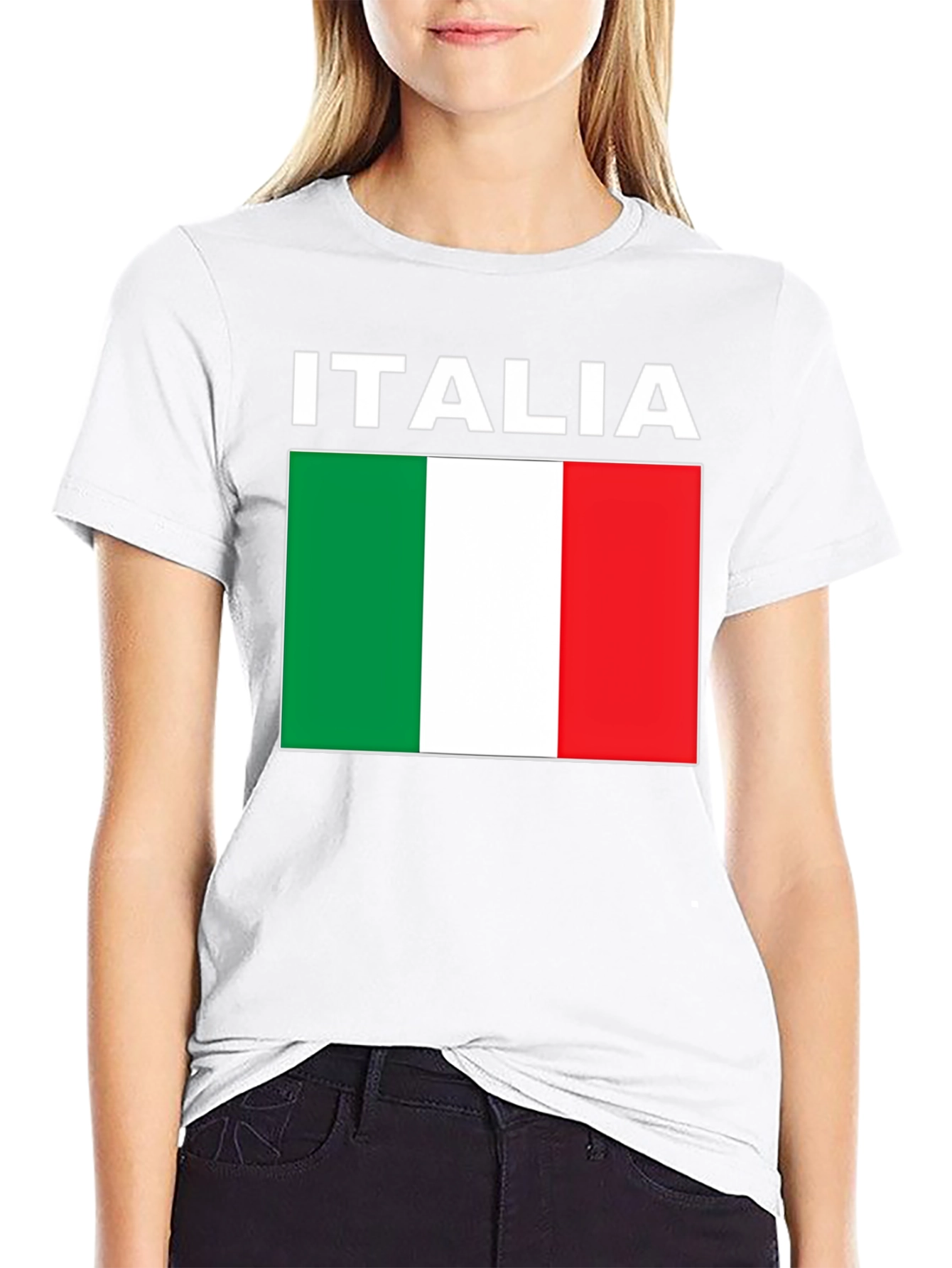 Italia Flag T-Shirt - Black Crew Neck Tee