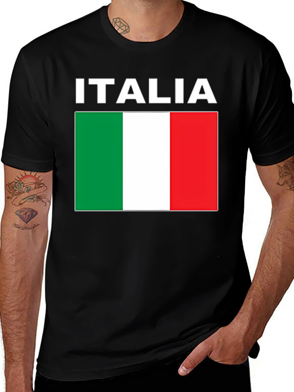 Italia Flag T-Shirt - Black Crew Neck Tee